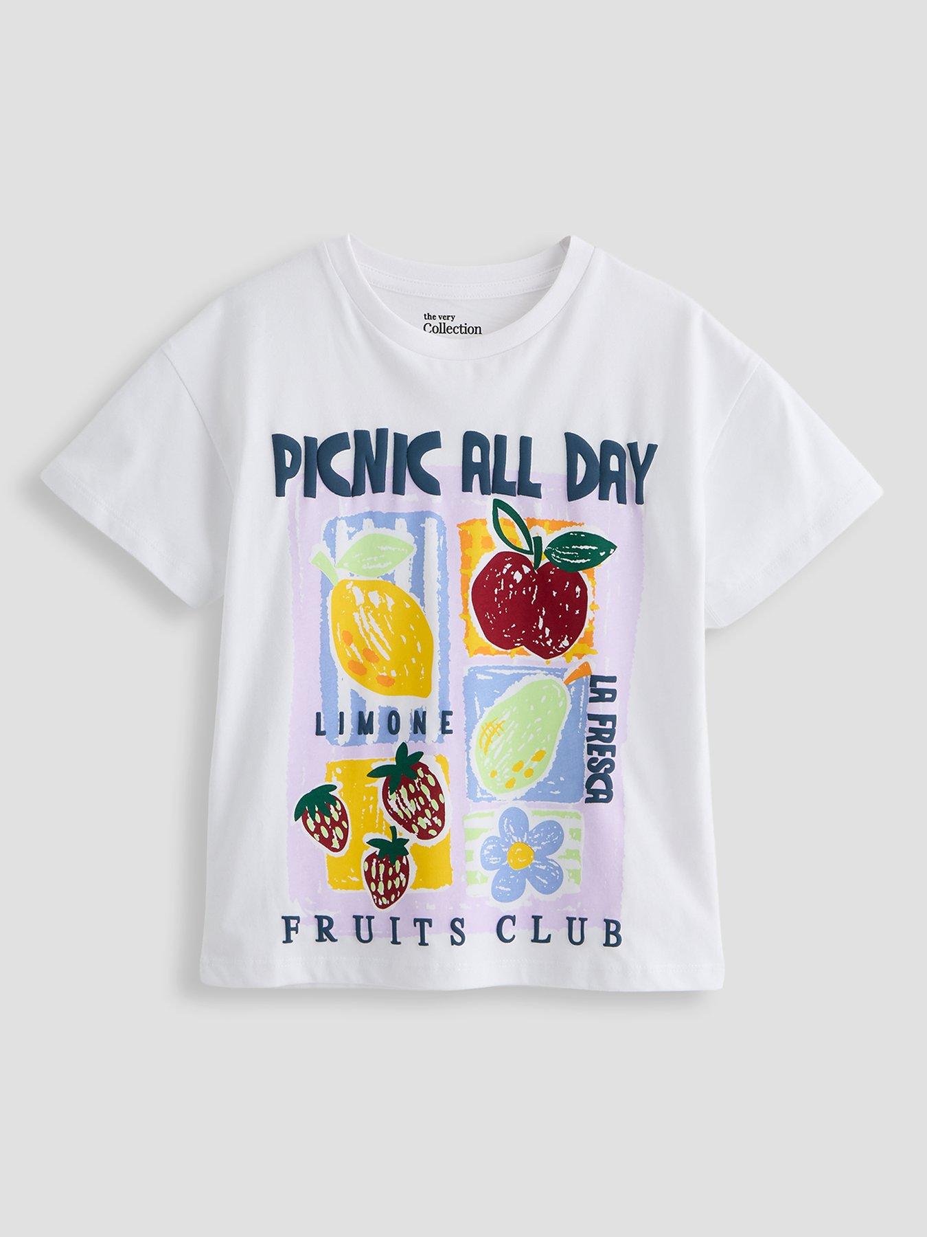 The Very Collection Girls Picnic Print T-shirt - White