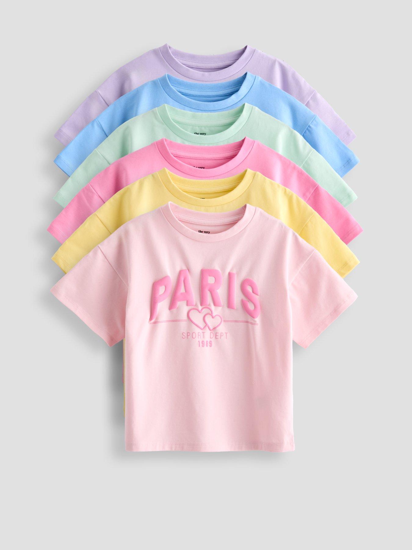 The Very Collection Girls 6 Pack T-shirts - Pastels/Slogans