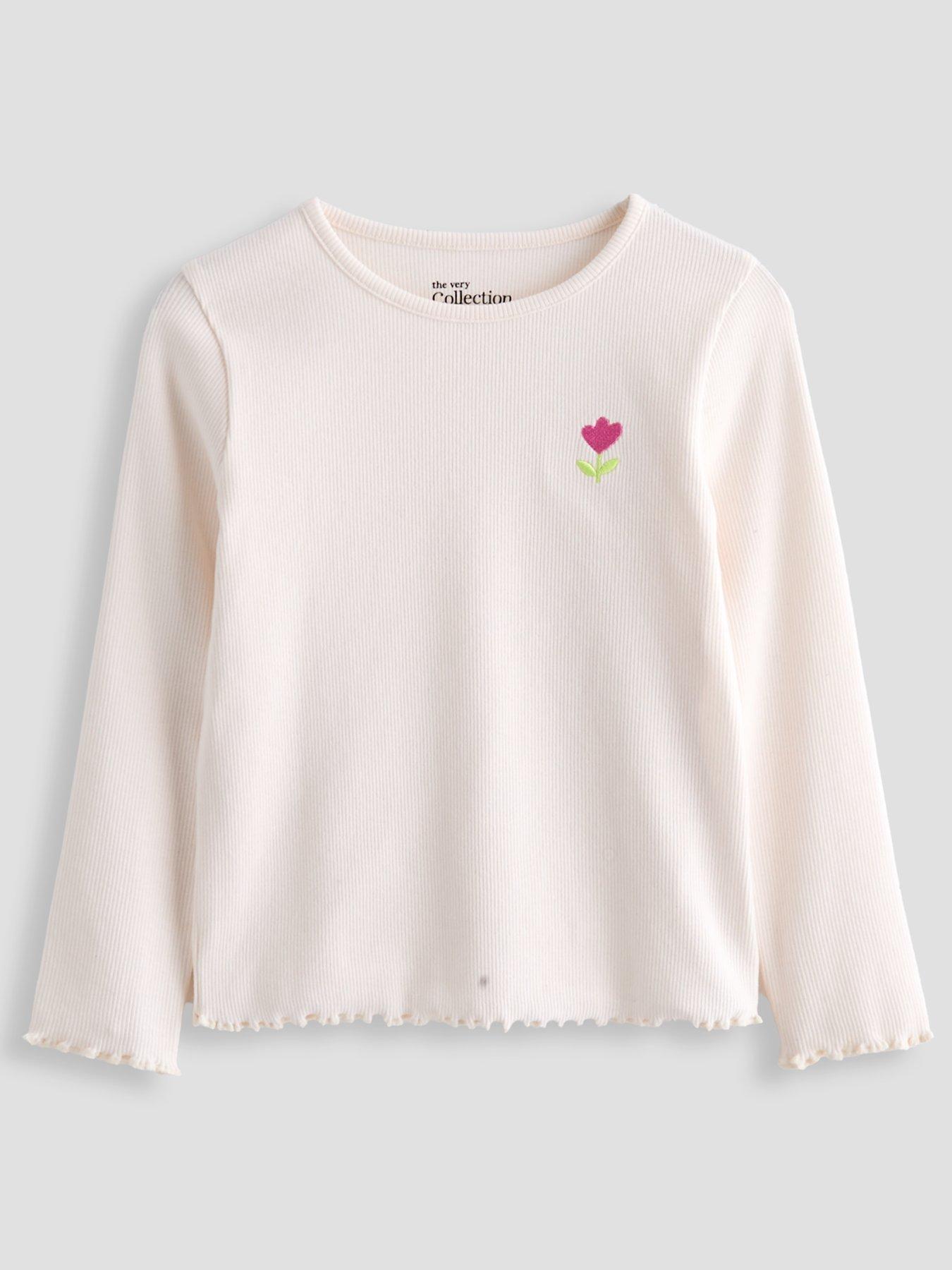 Image 3 of 5 of The Very Collection Girls 2 Pack Tulip Print Ribbed Long Sleeve Tops - Cream/Lilac