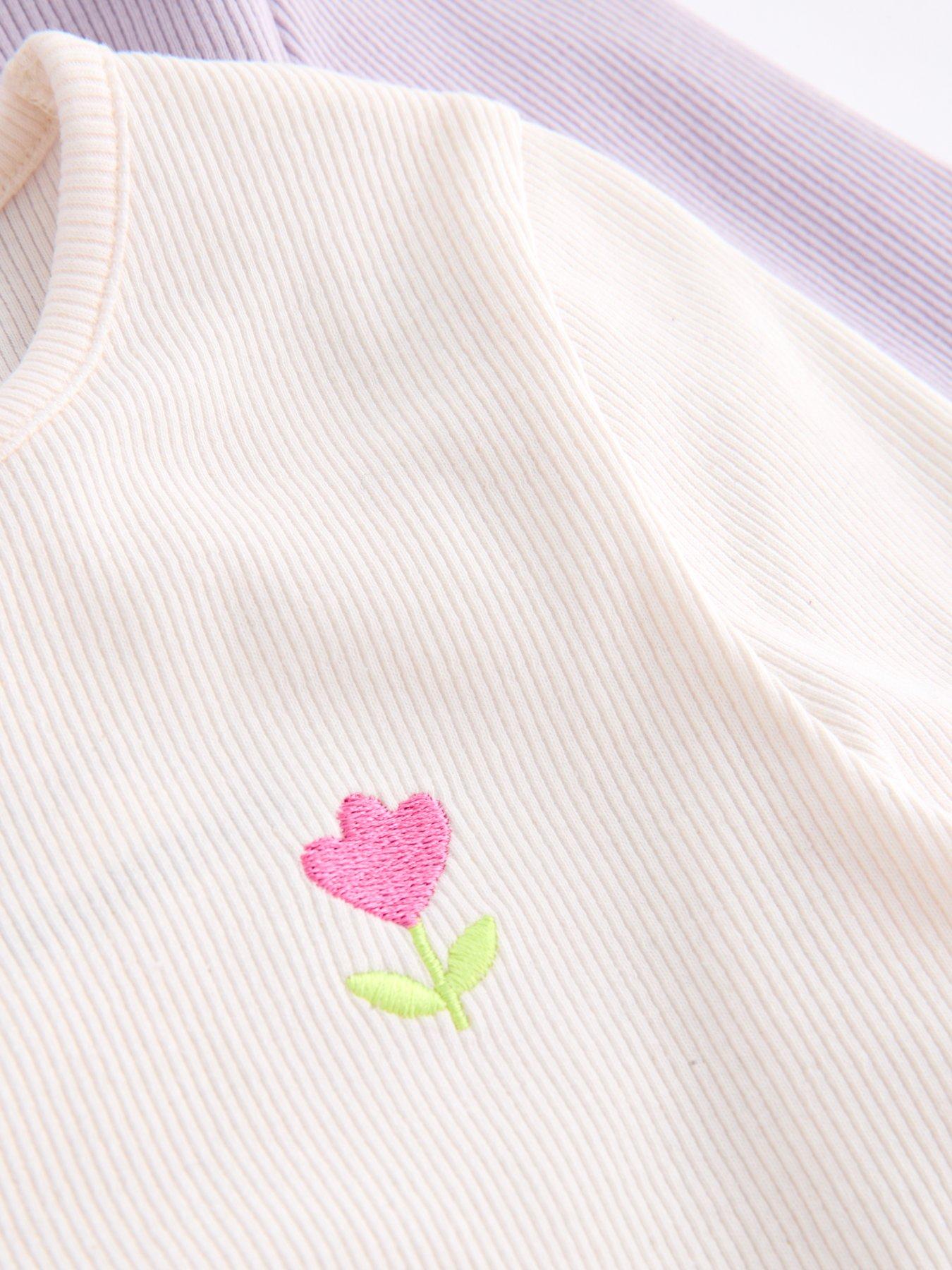 Image 5 of 5 of The Very Collection Girls 2 Pack Tulip Print Ribbed Long Sleeve Tops - Cream/Lilac