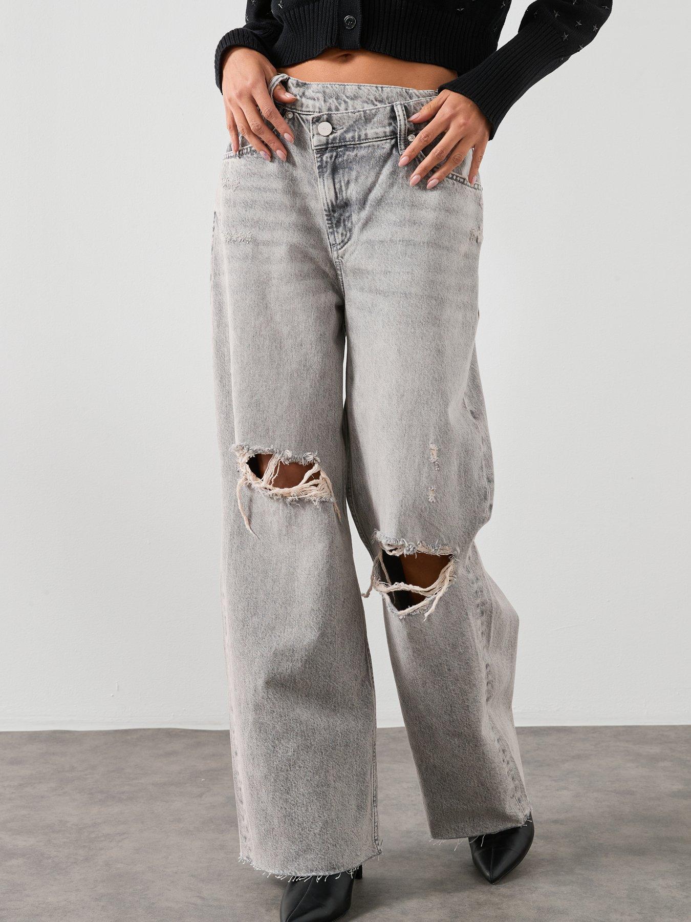 AllSaints Aki Crossover Jean In Destroy Grey