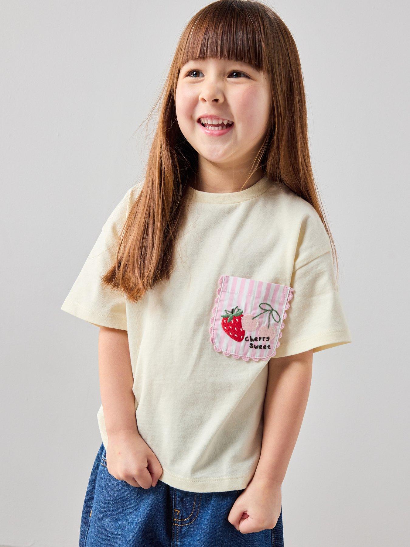 The Very Collection Girls Short Sleeve Pocket Detail T-Shirt - Cream