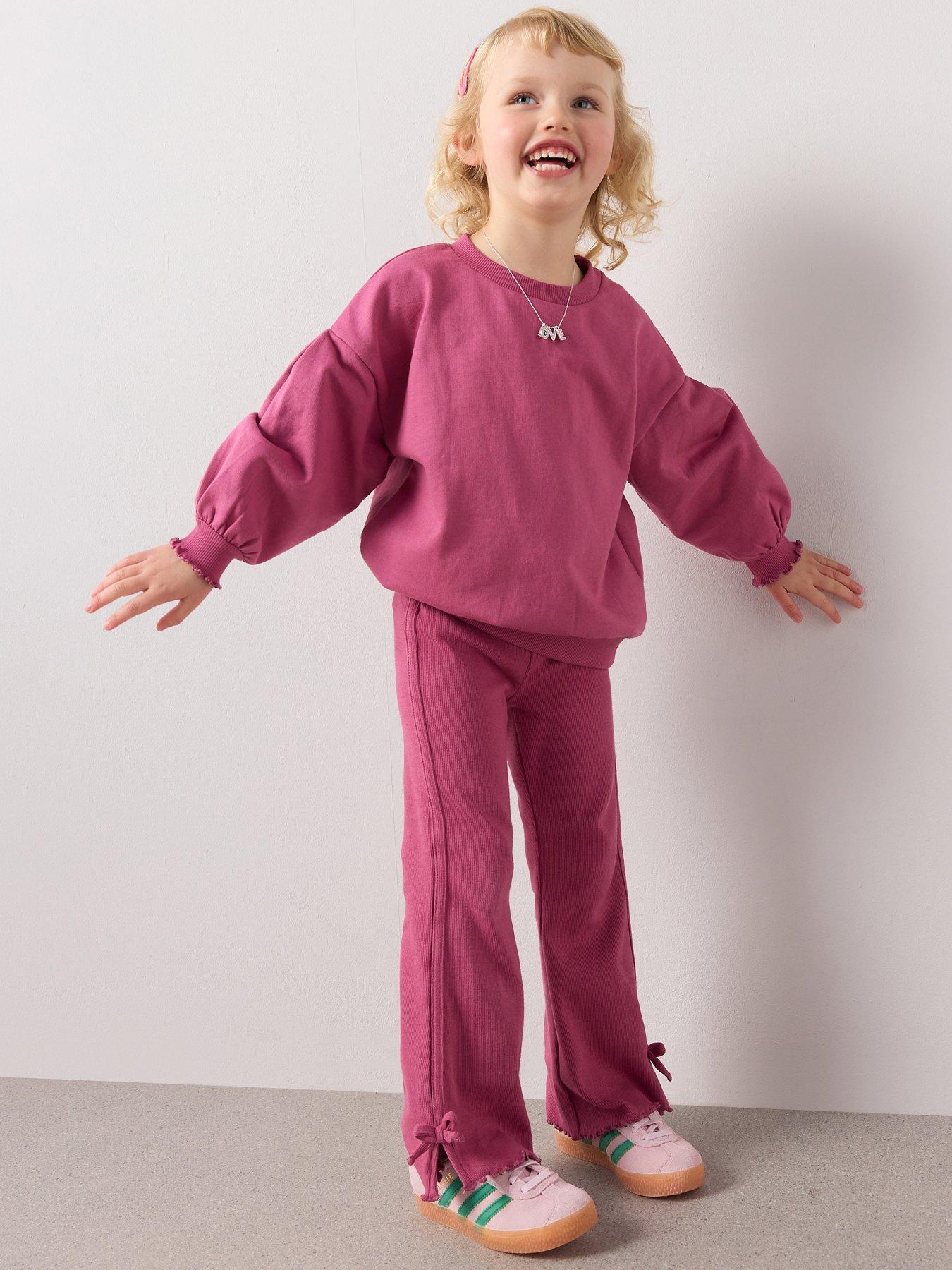 The Very Collection Girls Rib Bow Trim Sweat Set - Purple