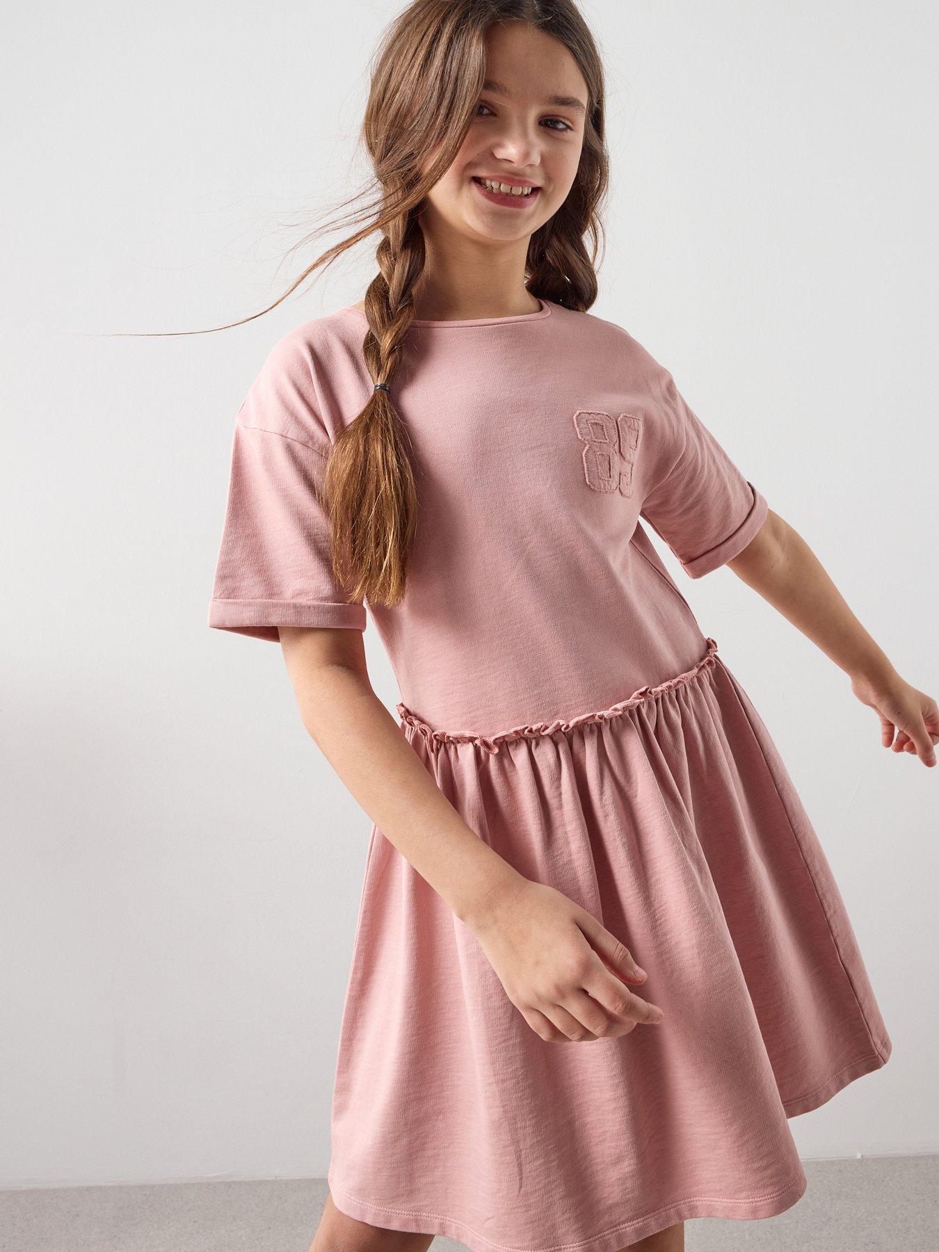 The Very Collection Girls Jersey Short Sleeve Dress - Pink