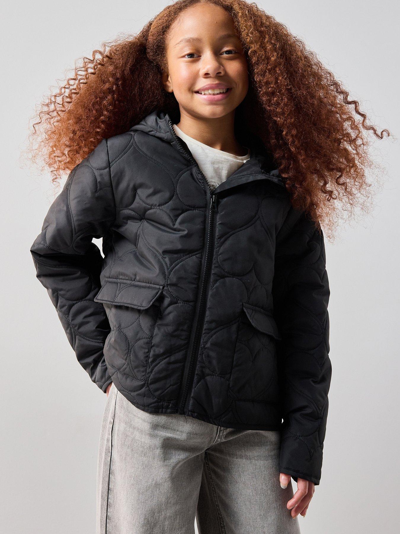 The Very Collection Girls Quilted Jacket With Heart Design- Pink