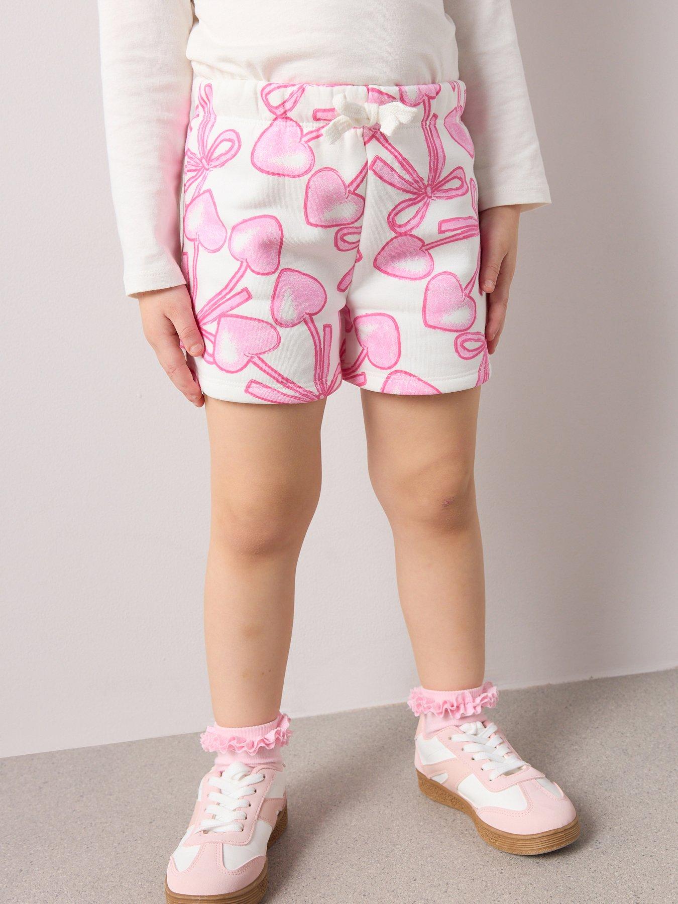 Image 3 of 5 of The Very Collection Girls Co-Ord Printed Sweat Shorts - Cream/Pink