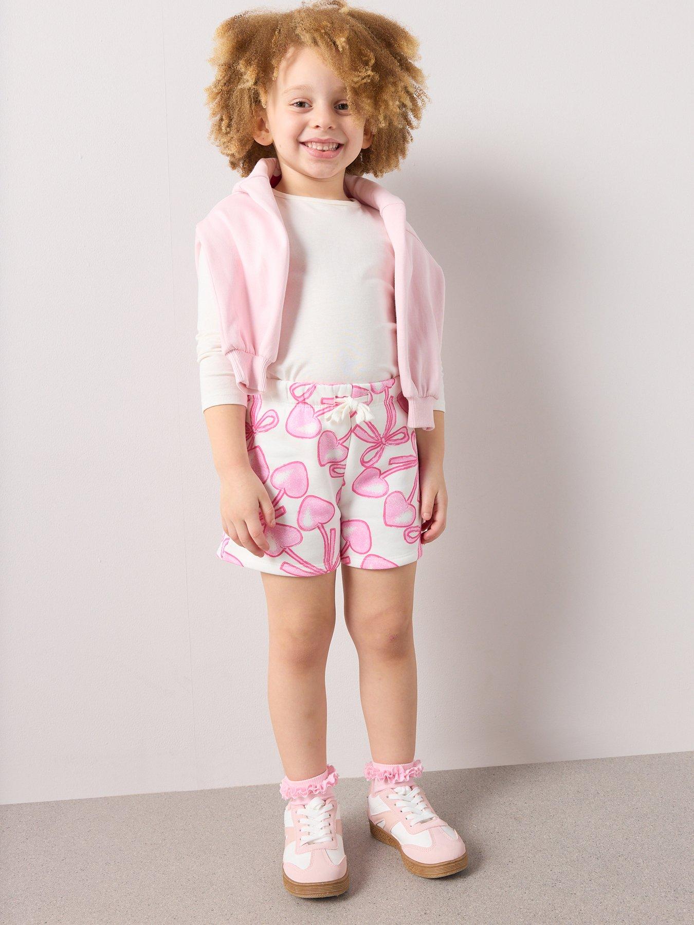 Image 4 of 5 of The Very Collection Girls Co-Ord Printed Sweat Shorts - Cream/Pink