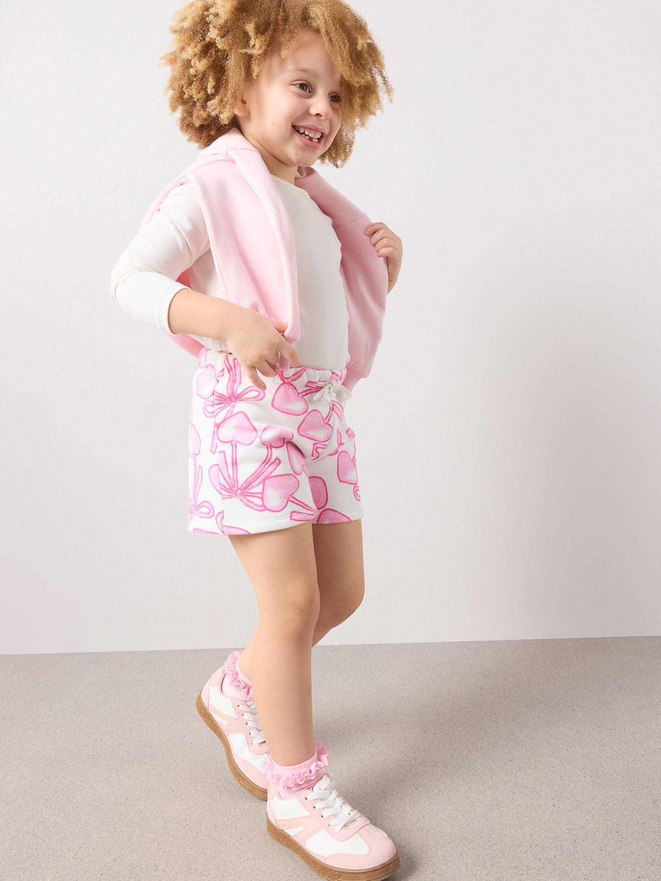 Image 5 of 5 of The Very Collection Girls Co-Ord Printed Sweat Shorts - Cream/Pink