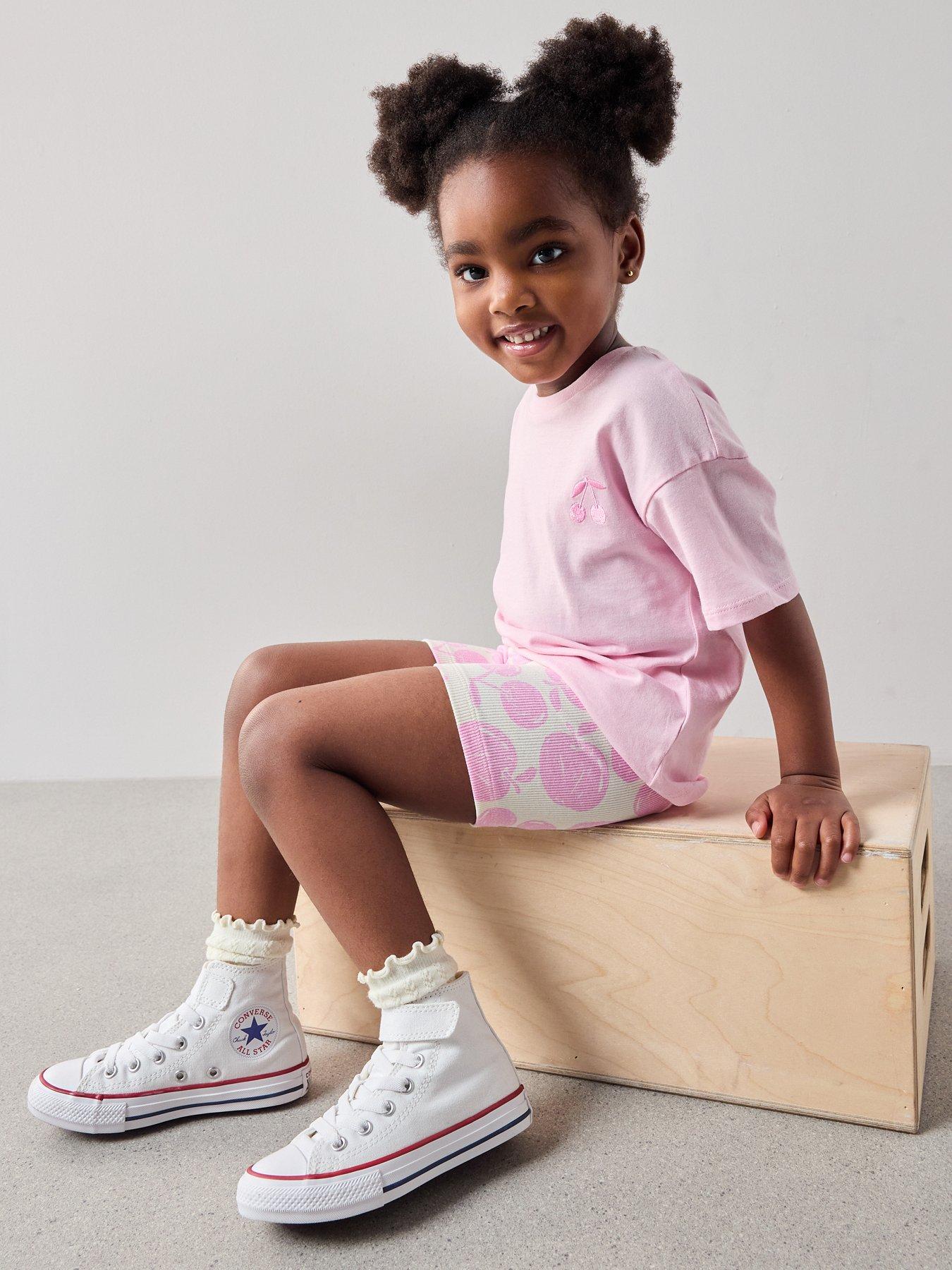 The Very Collection Girls Oversized T-Shirt And Ribbed Cycle Short Set - Pink