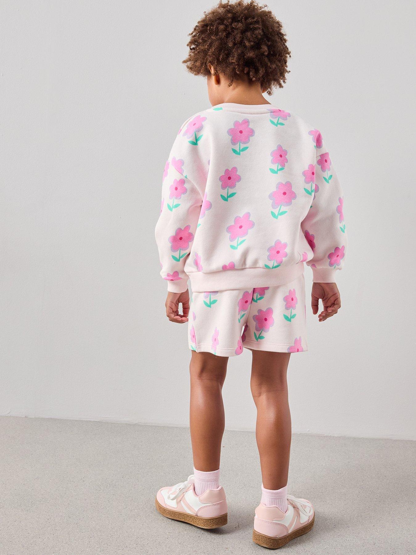 Image 2 of 7 of The Very Collection Girls Floral Print Long Sleeve Sweatshirt &amp; Matching Shorts - Print