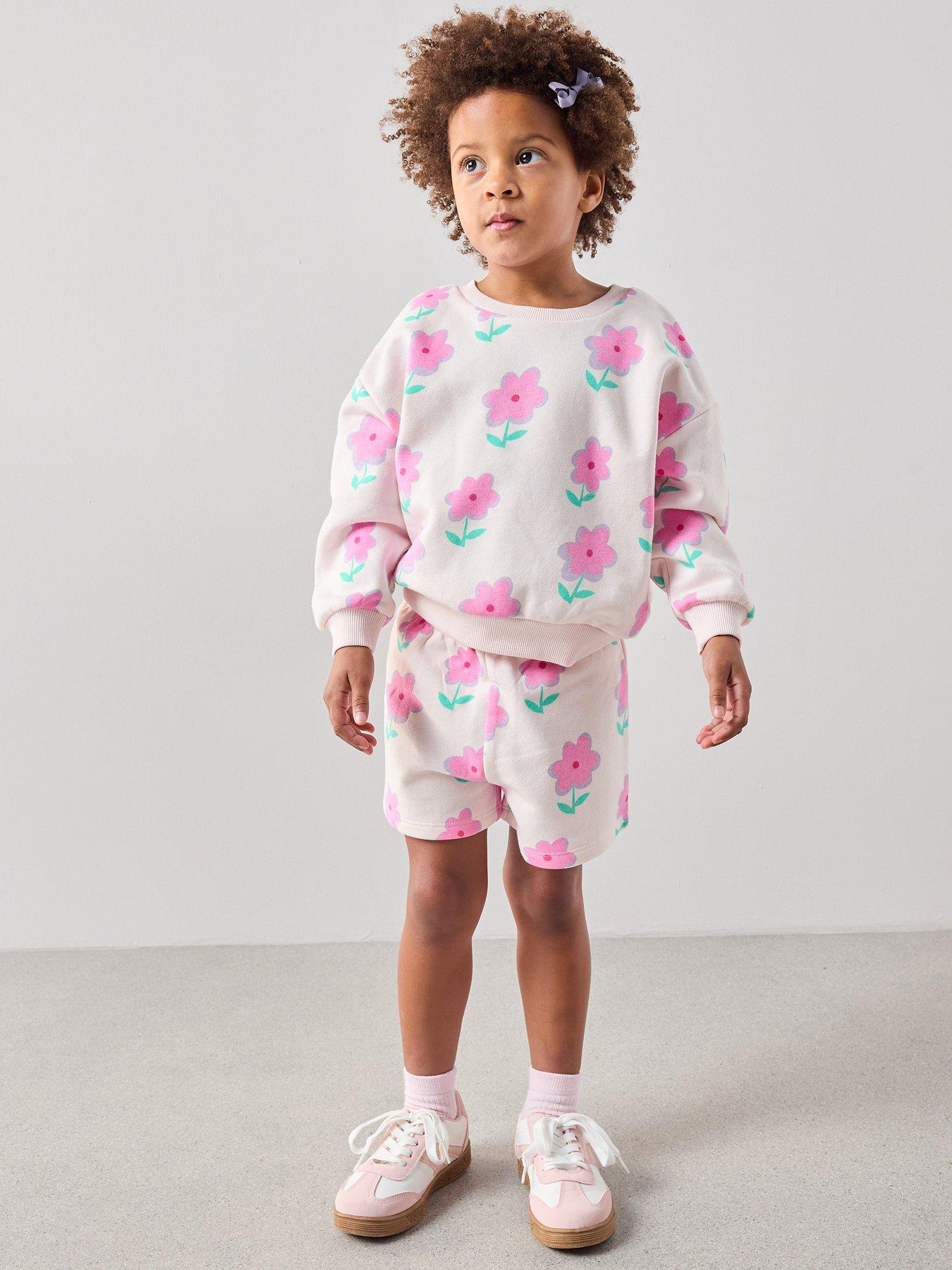 Image 3 of 7 of The Very Collection Girls Floral Print Long Sleeve Sweatshirt &amp; Matching Shorts - Print