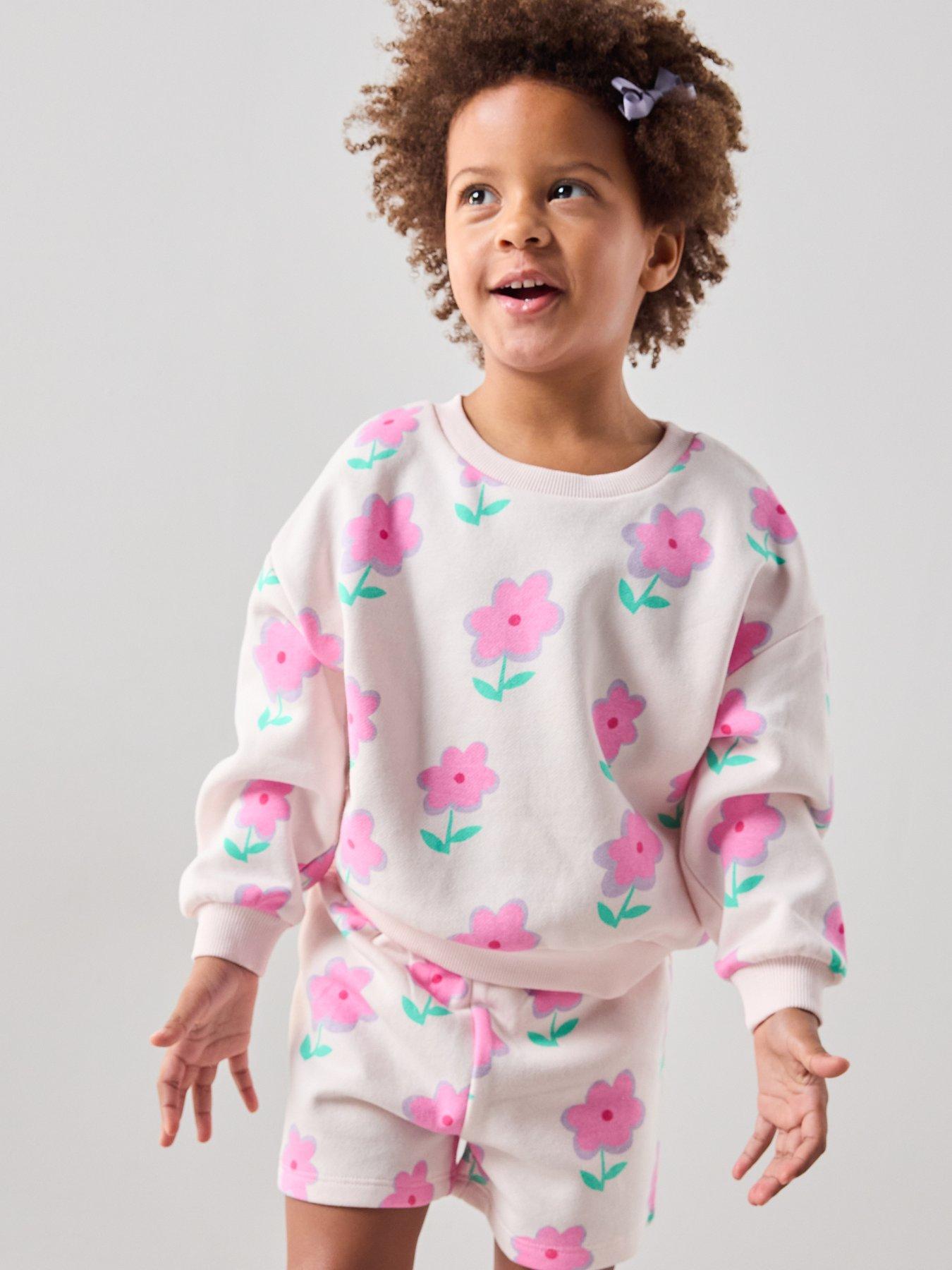 Image 4 of 7 of The Very Collection Girls Floral Print Long Sleeve Sweatshirt &amp; Matching Shorts - Print