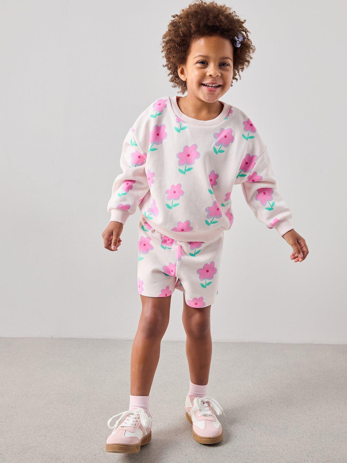 Image 5 of 7 of The Very Collection Girls Floral Print Long Sleeve Sweatshirt &amp; Matching Shorts - Print