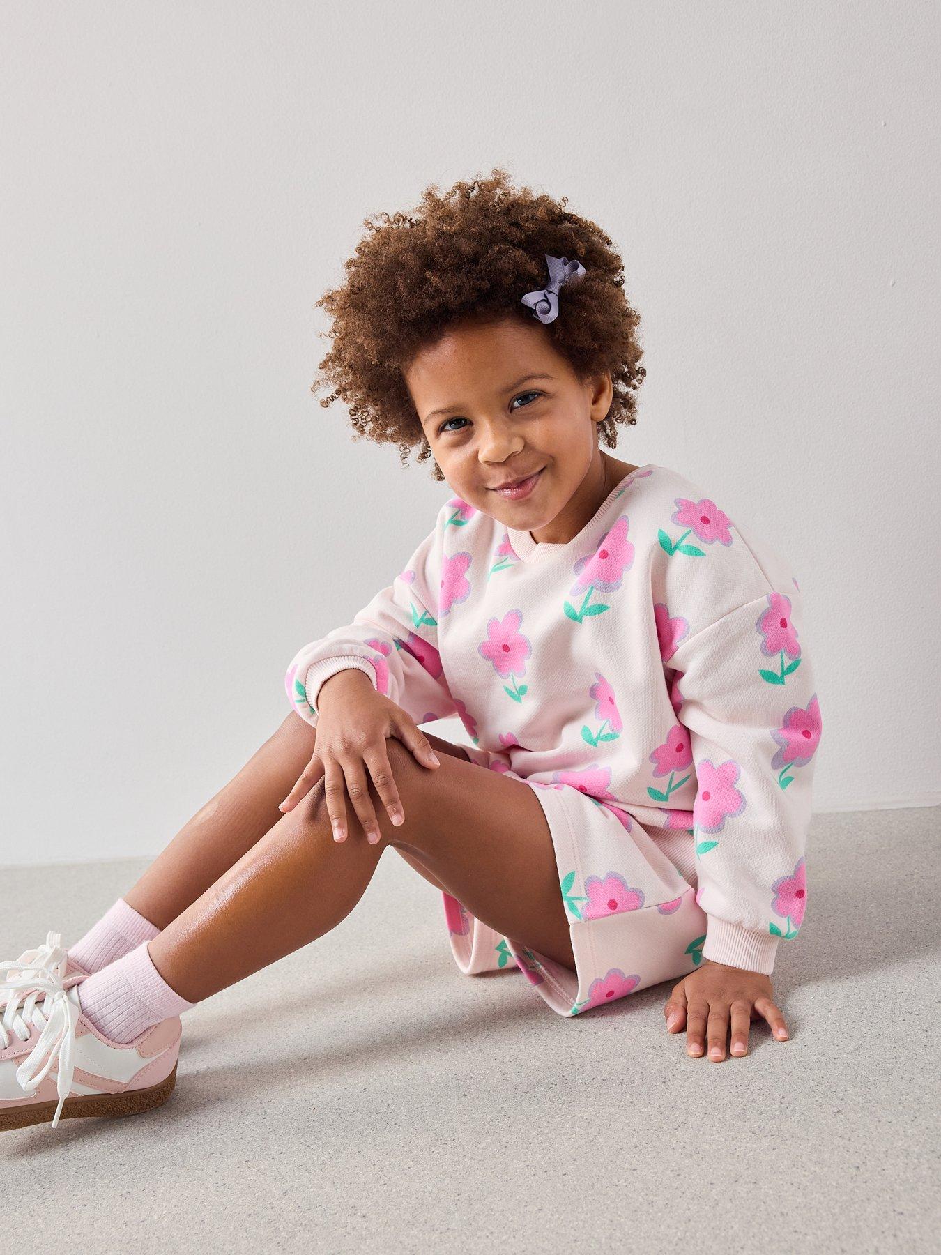 Image 6 of 7 of The Very Collection Girls Floral Print Long Sleeve Sweatshirt &amp; Matching Shorts - Print