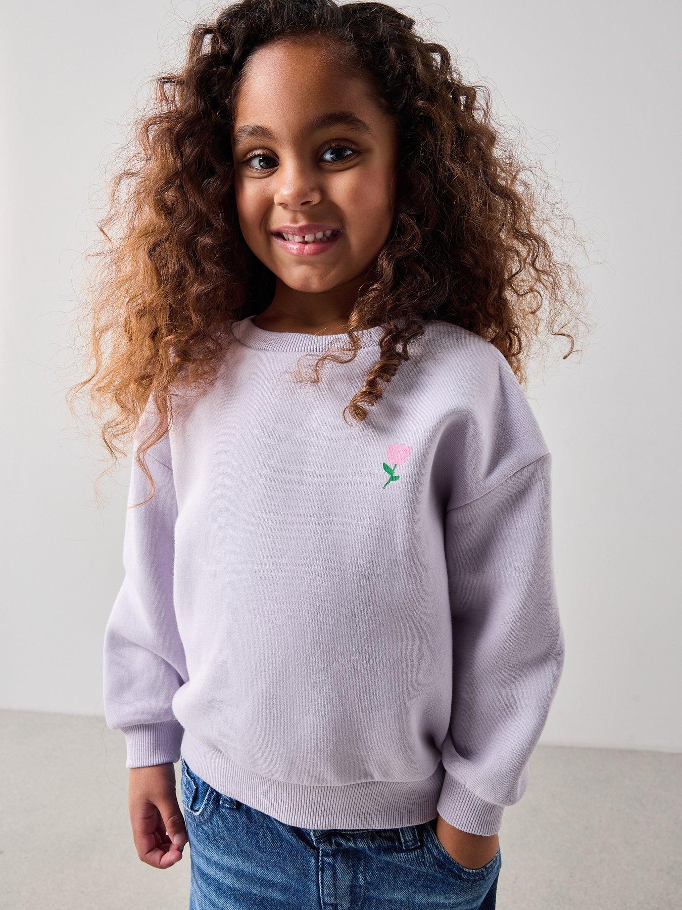 Image 6 of 7 of The Very Collection Girls Floral Back Print Sweatshirt - Purple