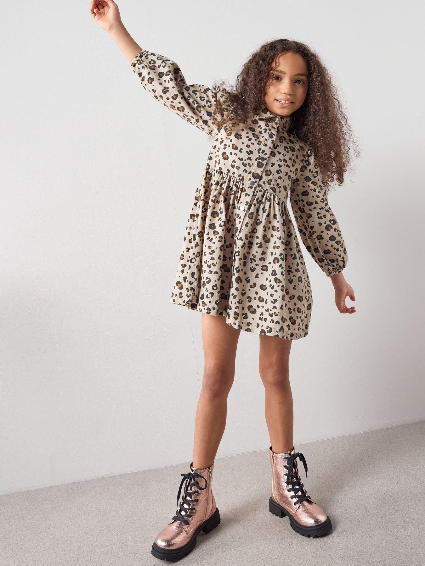 Image 3 of 7 of The Very Collection Girls Denim Leopard Shirt Dress - Print