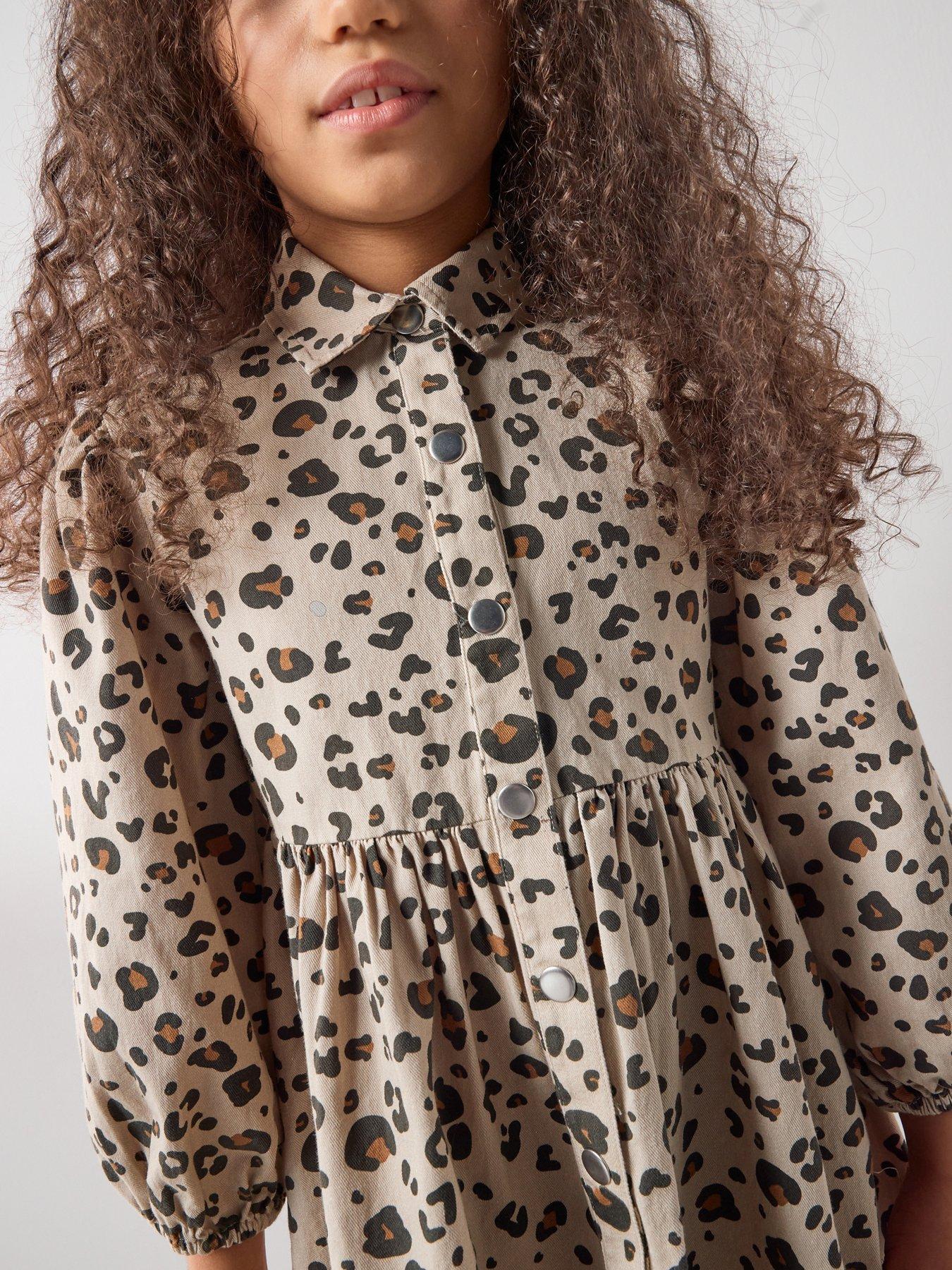Image 4 of 7 of The Very Collection Girls Denim Leopard Shirt Dress - Print