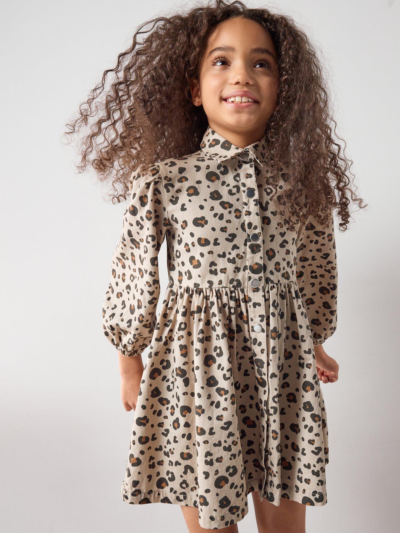 Image 5 of 7 of The Very Collection Girls Denim Leopard Shirt Dress - Print