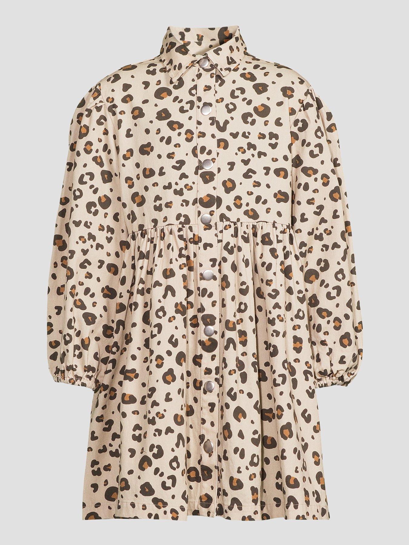 Image 7 of 7 of The Very Collection Girls Denim Leopard Shirt Dress - Print