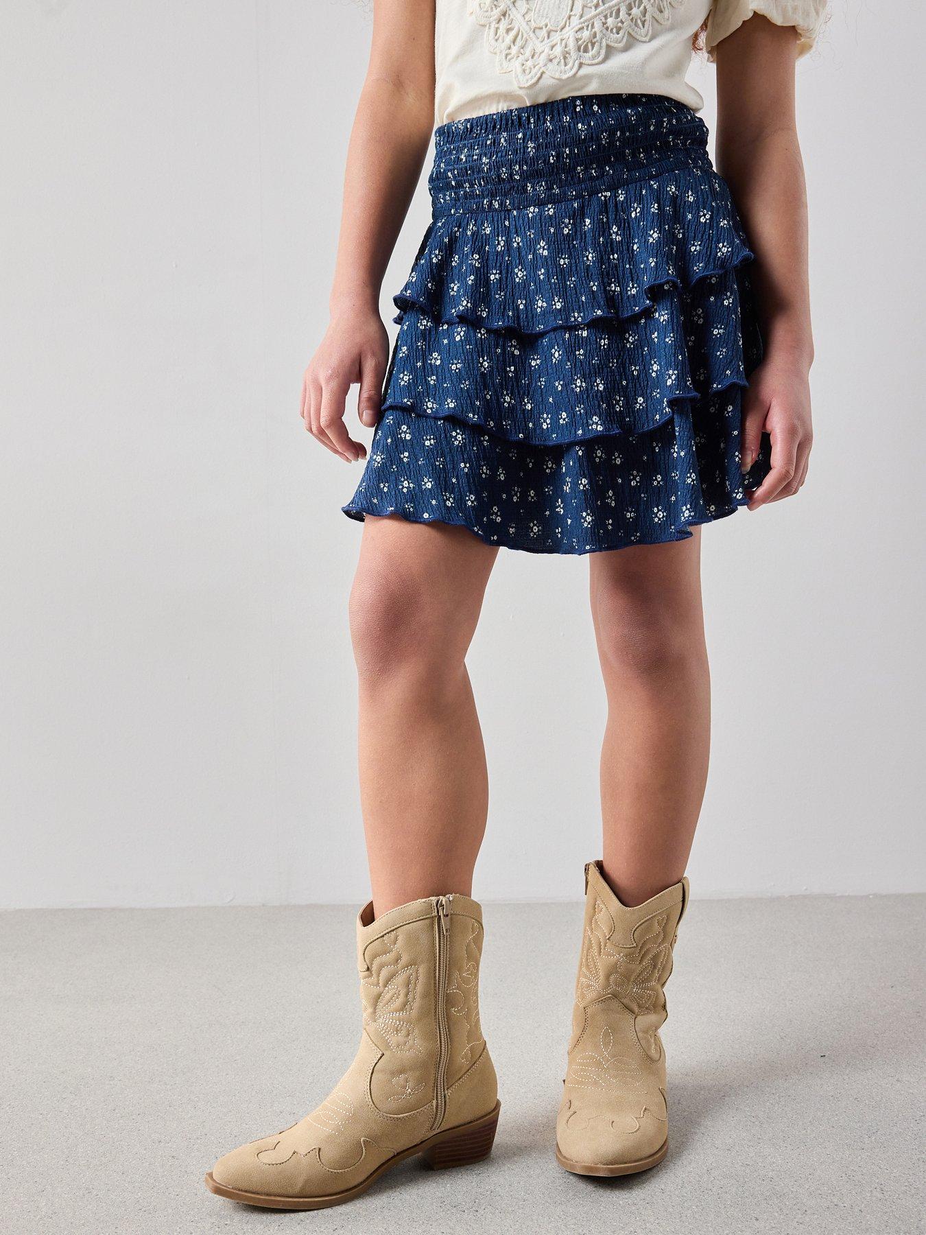 The Very Collection Girls Tiered Floral Skirt - Print
