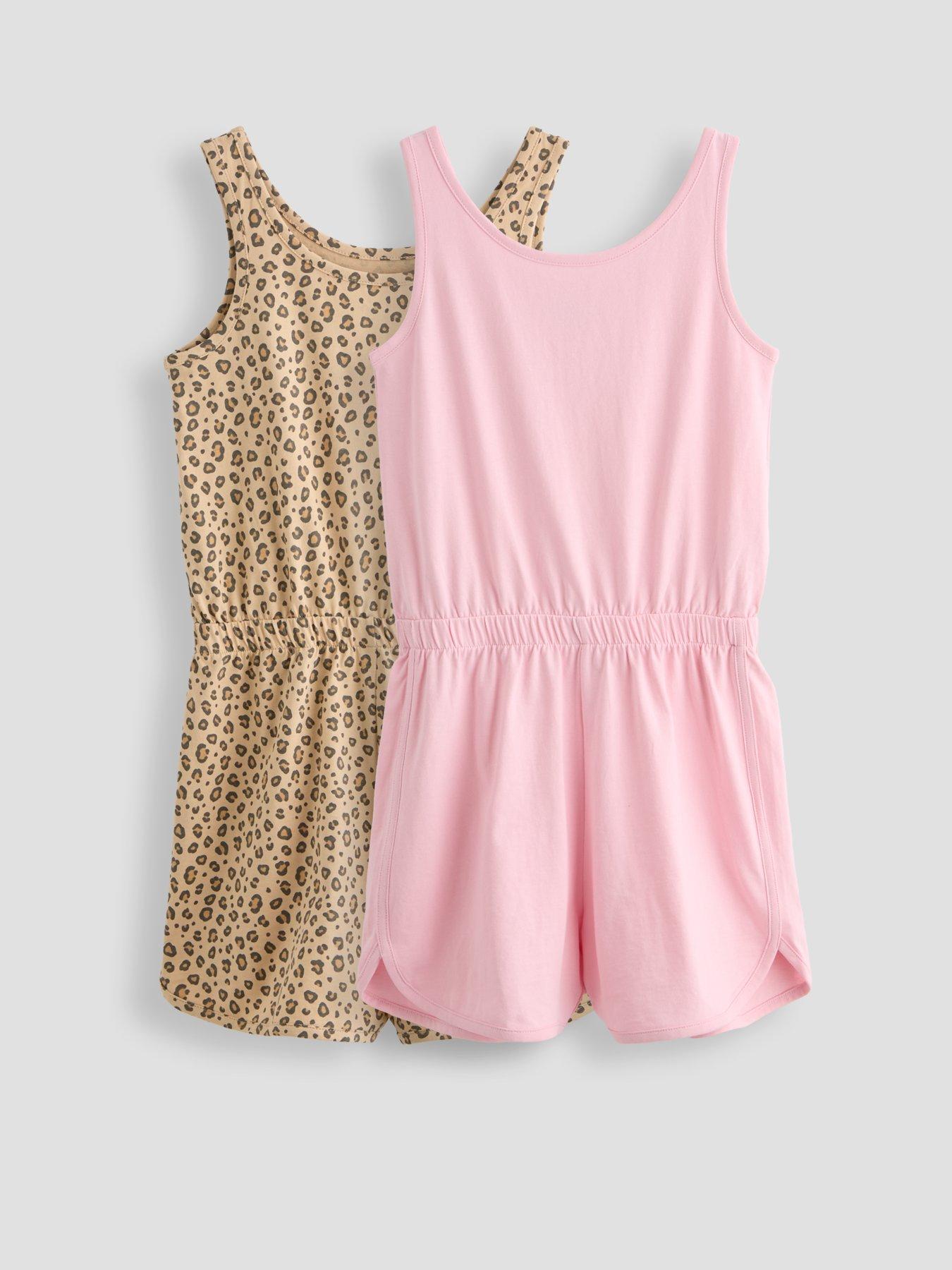 The Very Collection Girls 2 Pack Jersey Animal Print Playsuit - Multi