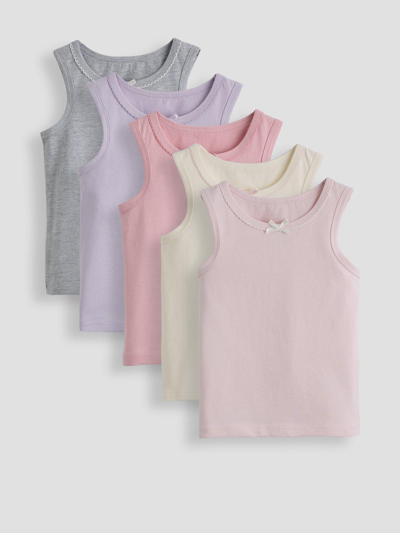 The Very Collection Girls 5 Pack Plain Vests With Front Bow Detail - Multi