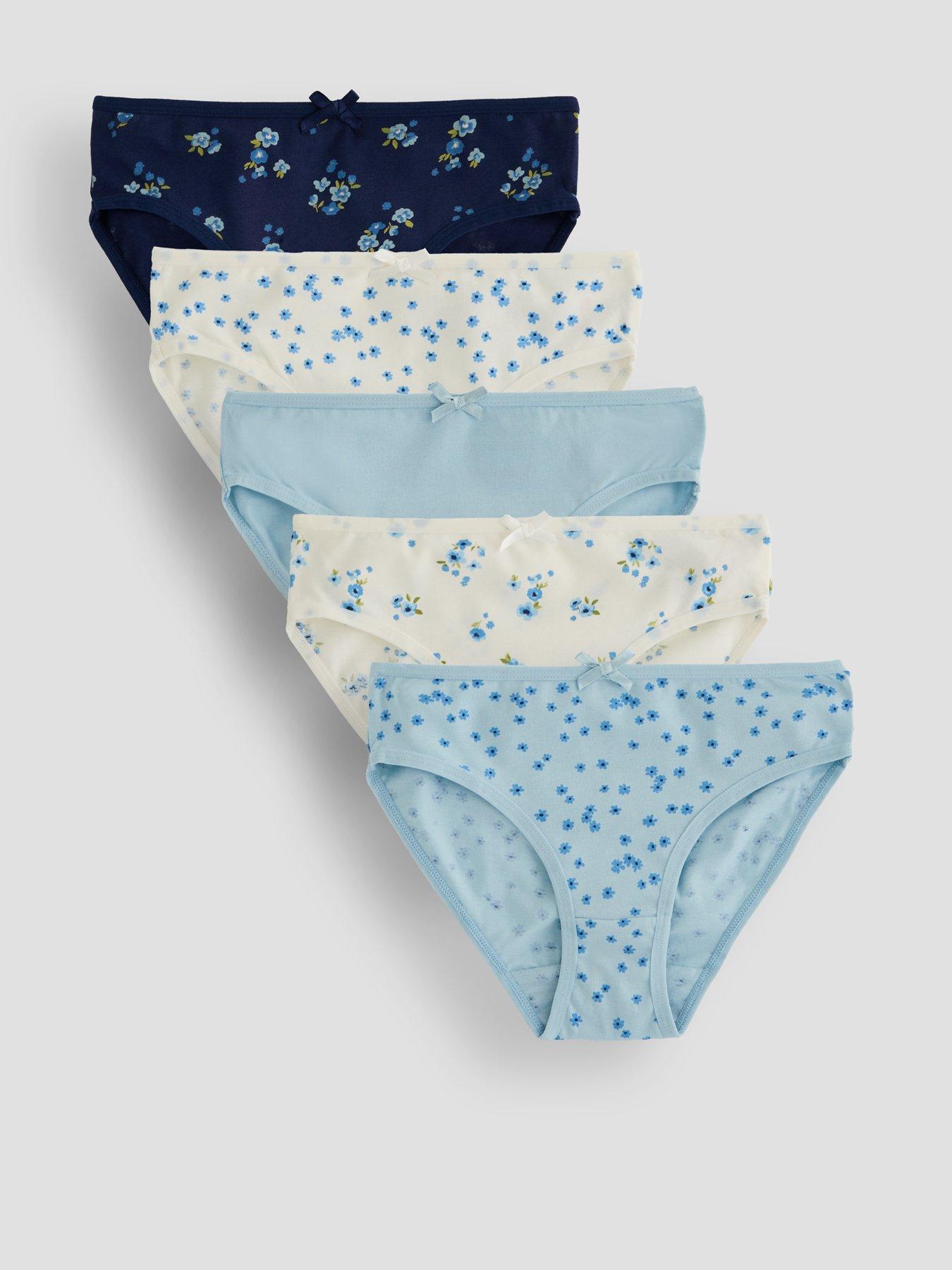 Image 1 of 4 of The Very Collection Girls Floral Print Brief 5Pk - Blue