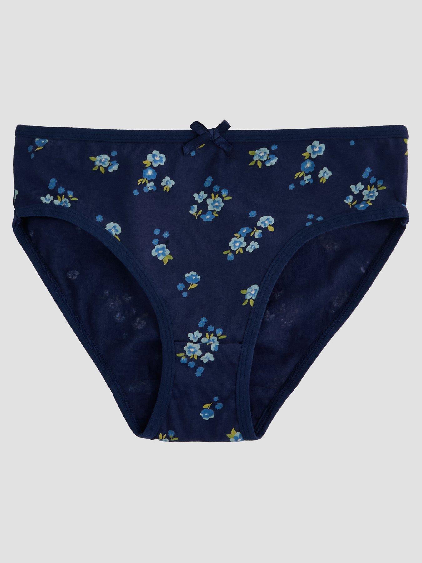 Image 3 of 4 of The Very Collection Girls Floral Print Brief 5Pk - Blue