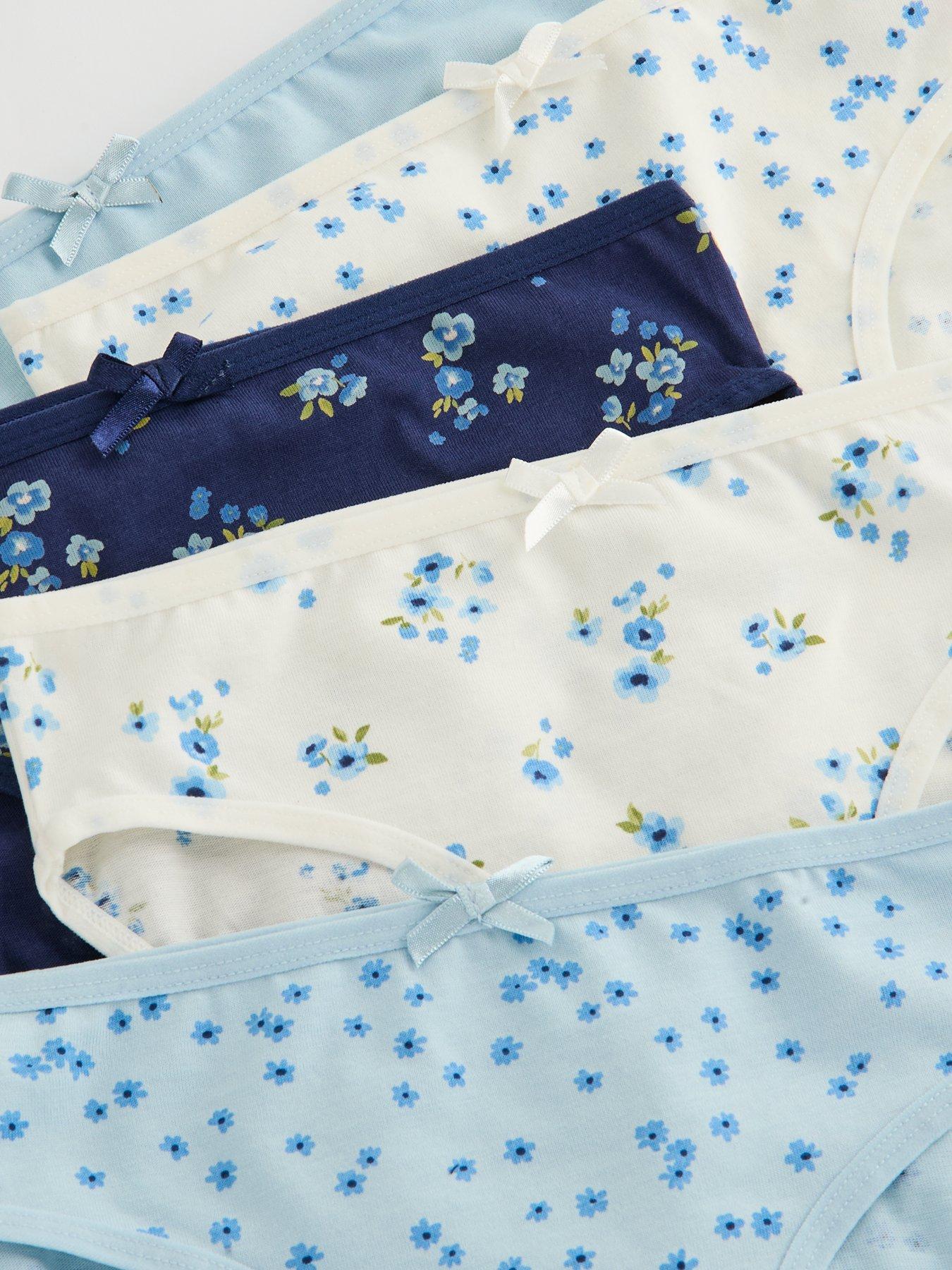 Image 4 of 4 of The Very Collection Girls Floral Print Brief 5Pk - Blue