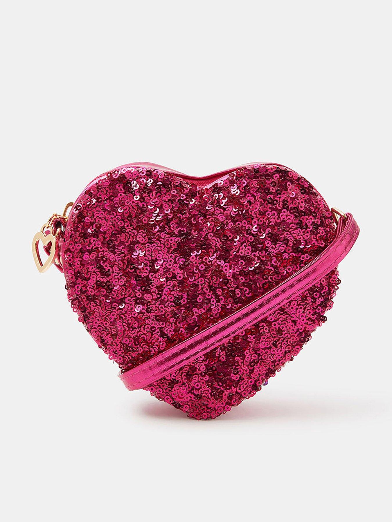 Accessorize Girls Heart Sequin Bag - Pink