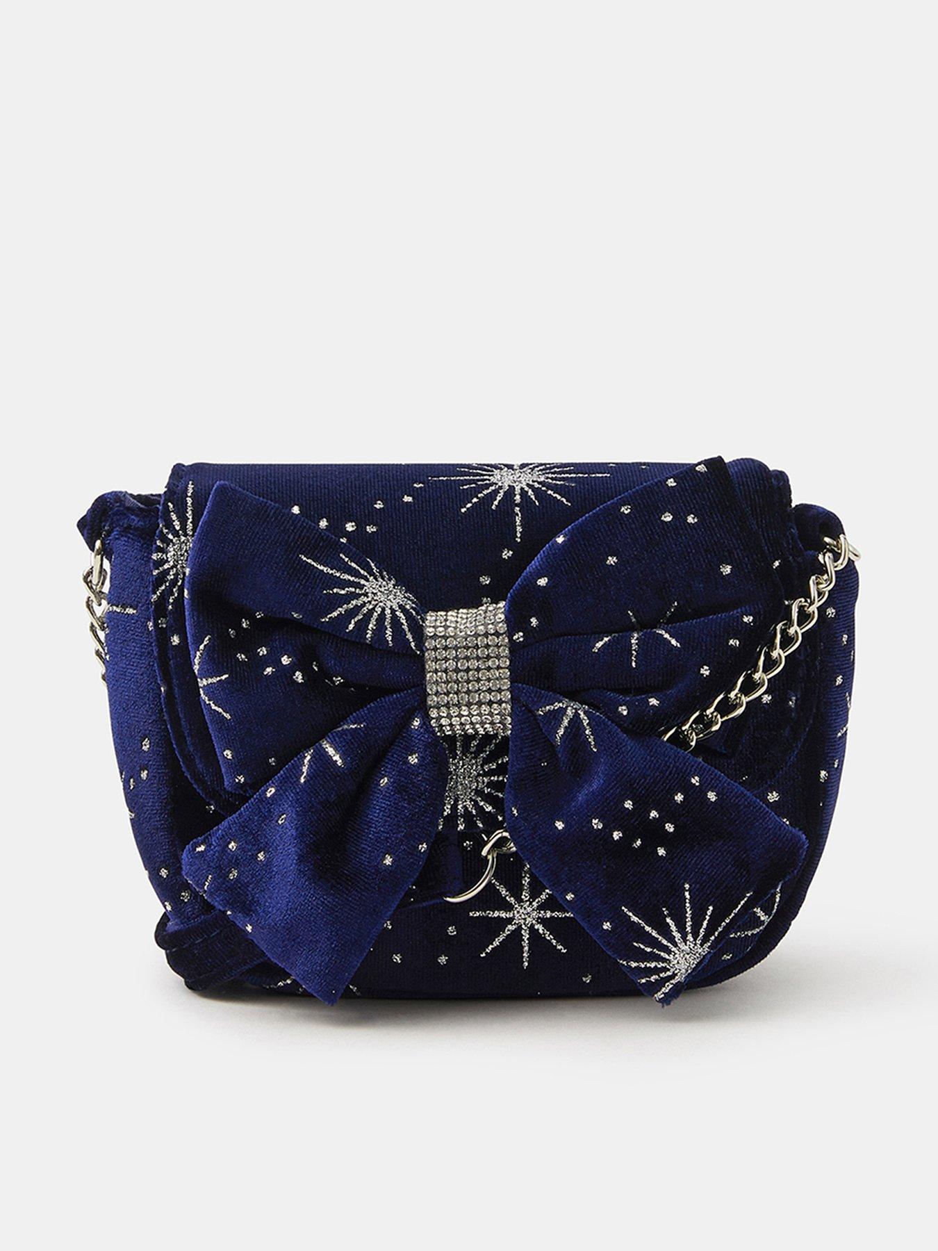 Accessorize Girls Velvet Party Bag - Navy