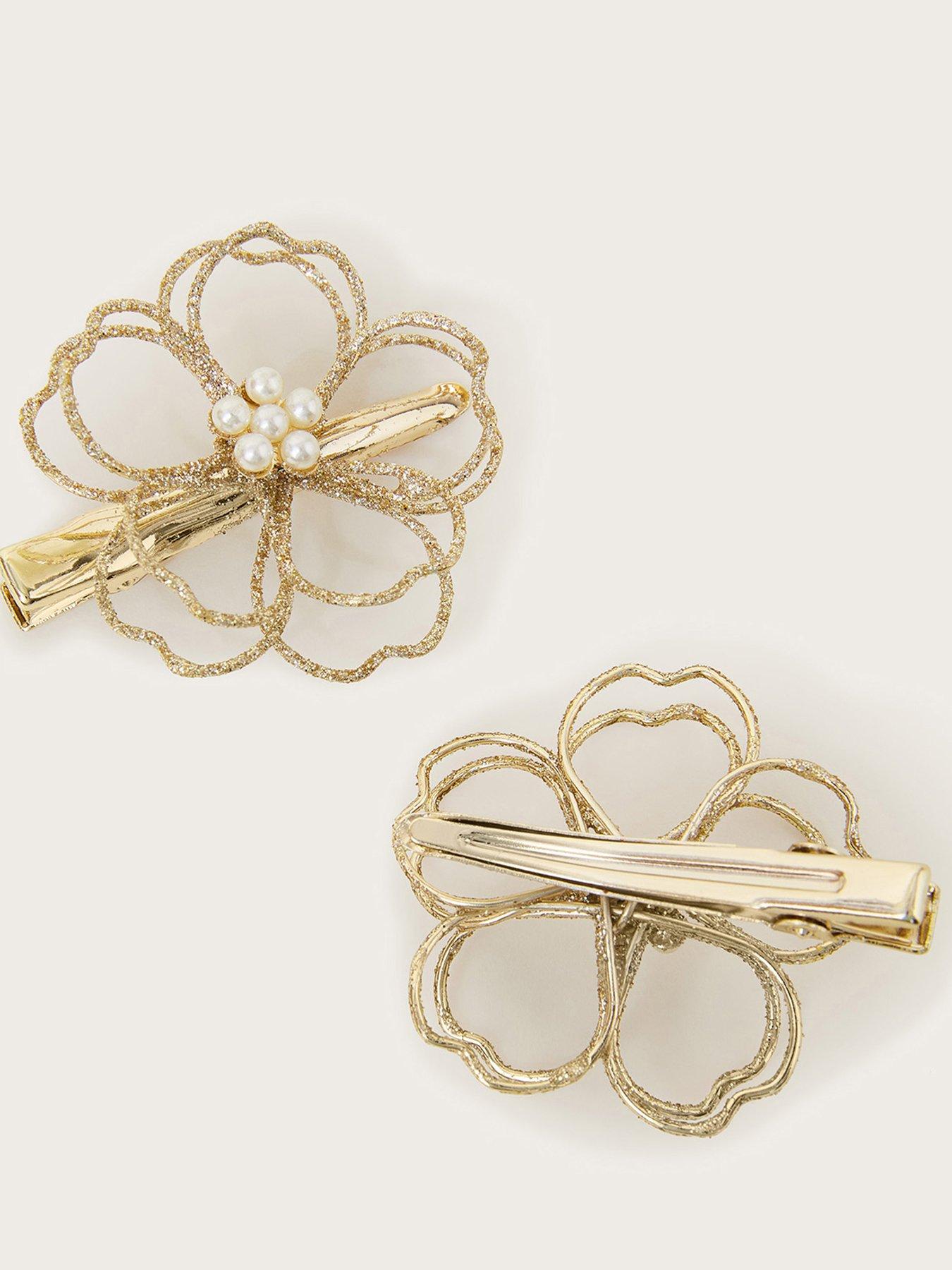  image of monsoon-girls-2-pack-wire-flower-clips-gold