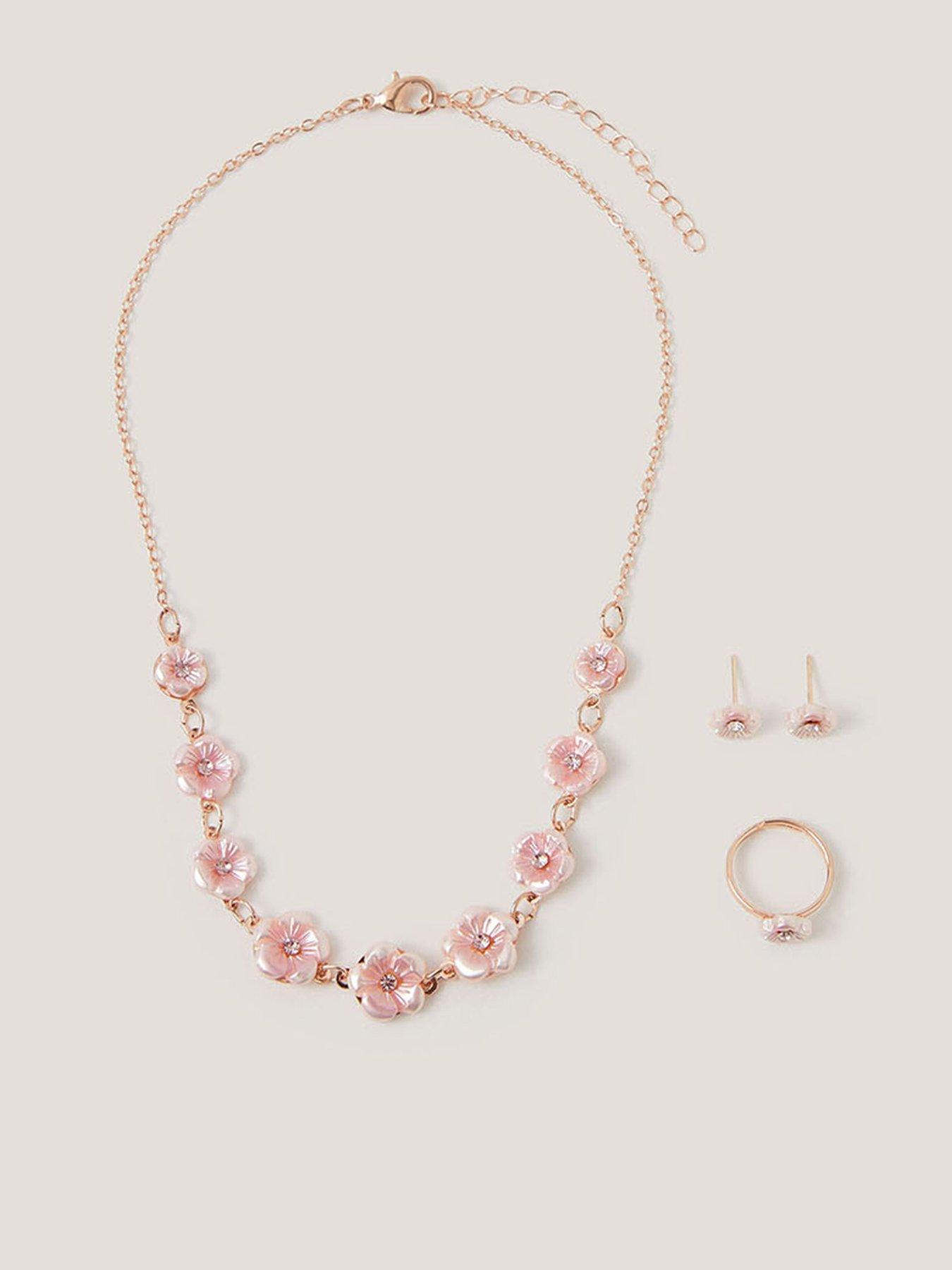 Monsoon Girls Pearly Flower Jewellery Set - Pink