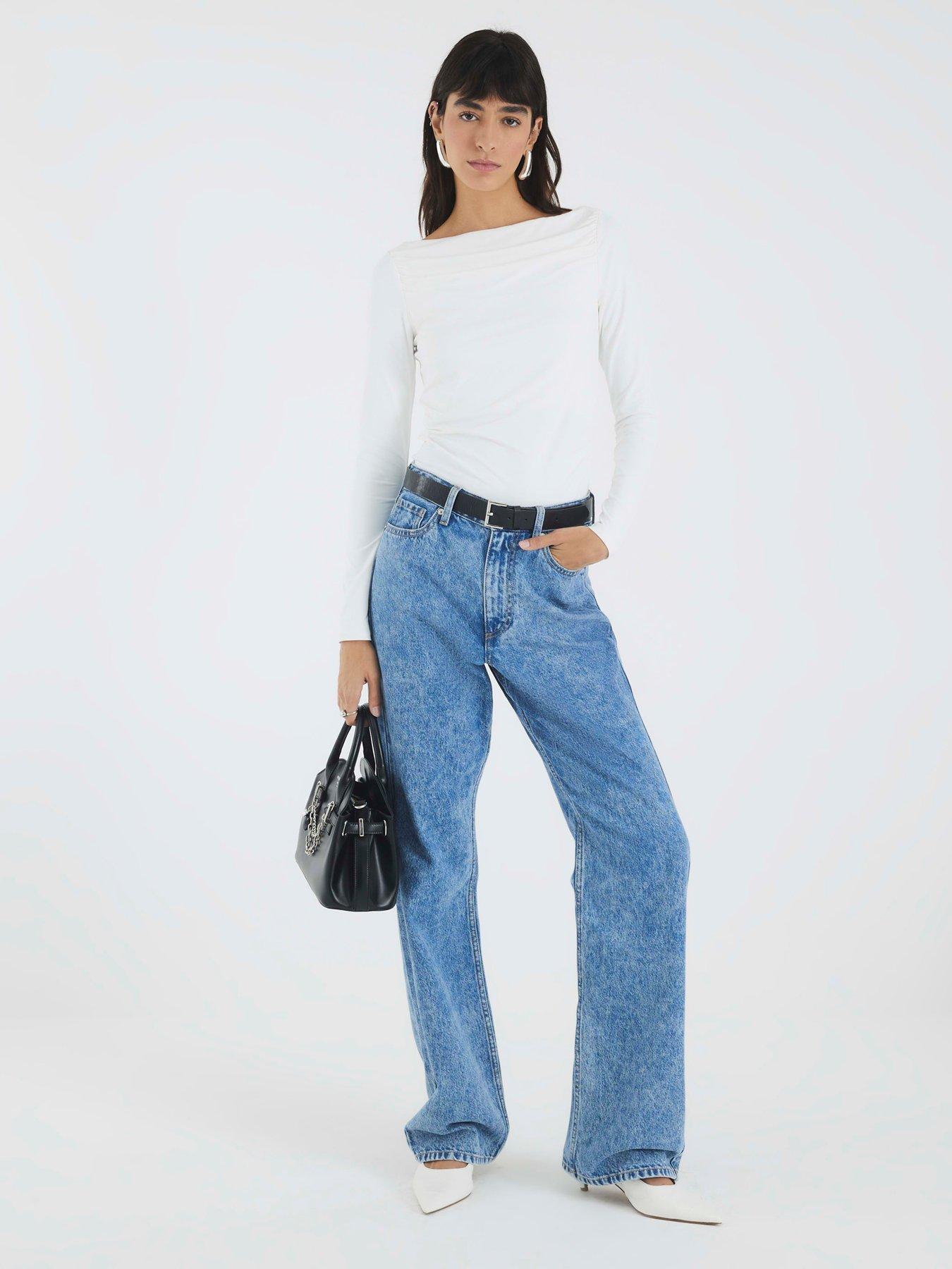  image of river-island-long-sleeve-polyamide-ruched-drape-top-white