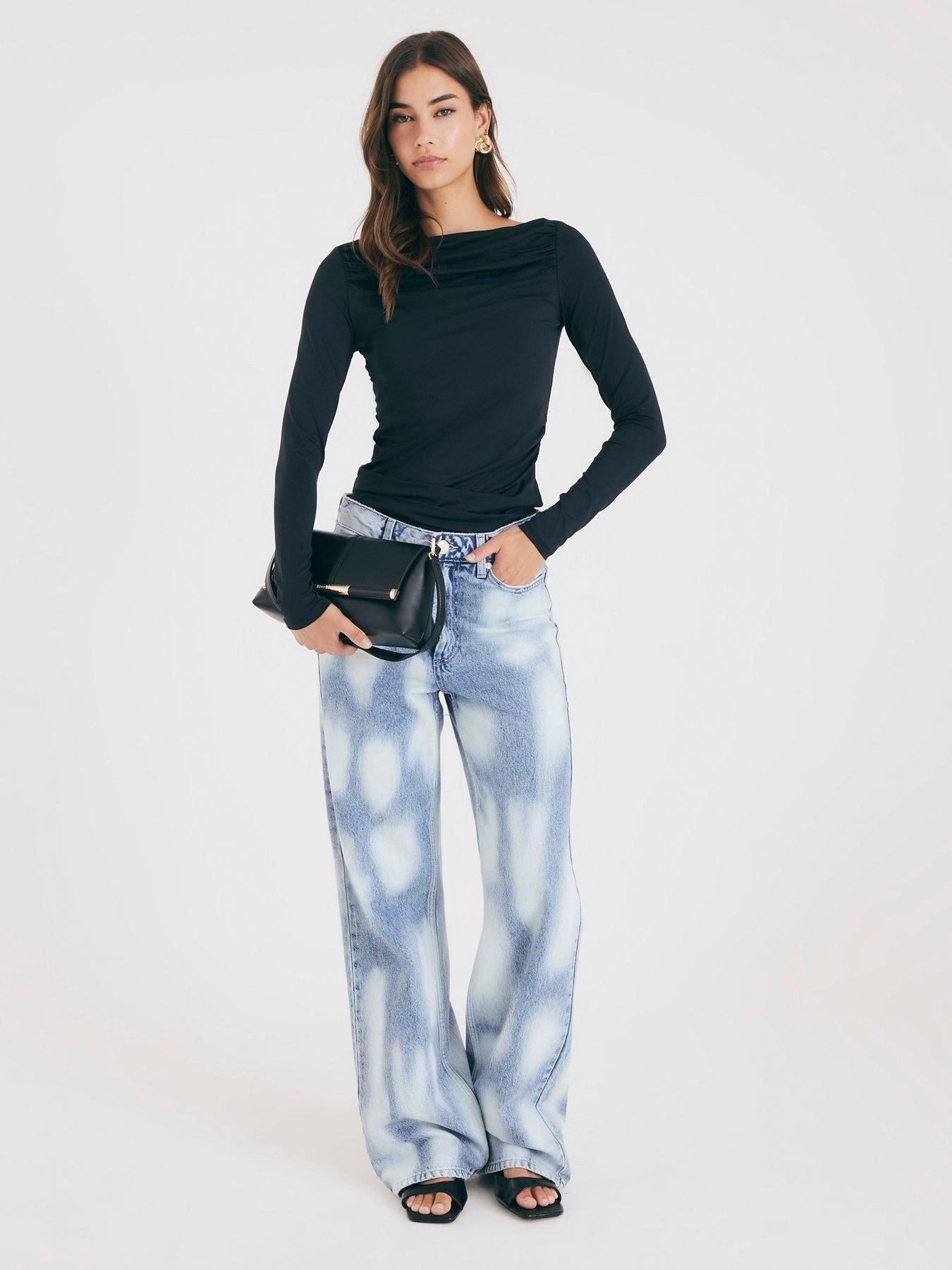  image of river-island-long-sleeve-polyamide-ruched-drape-top-black