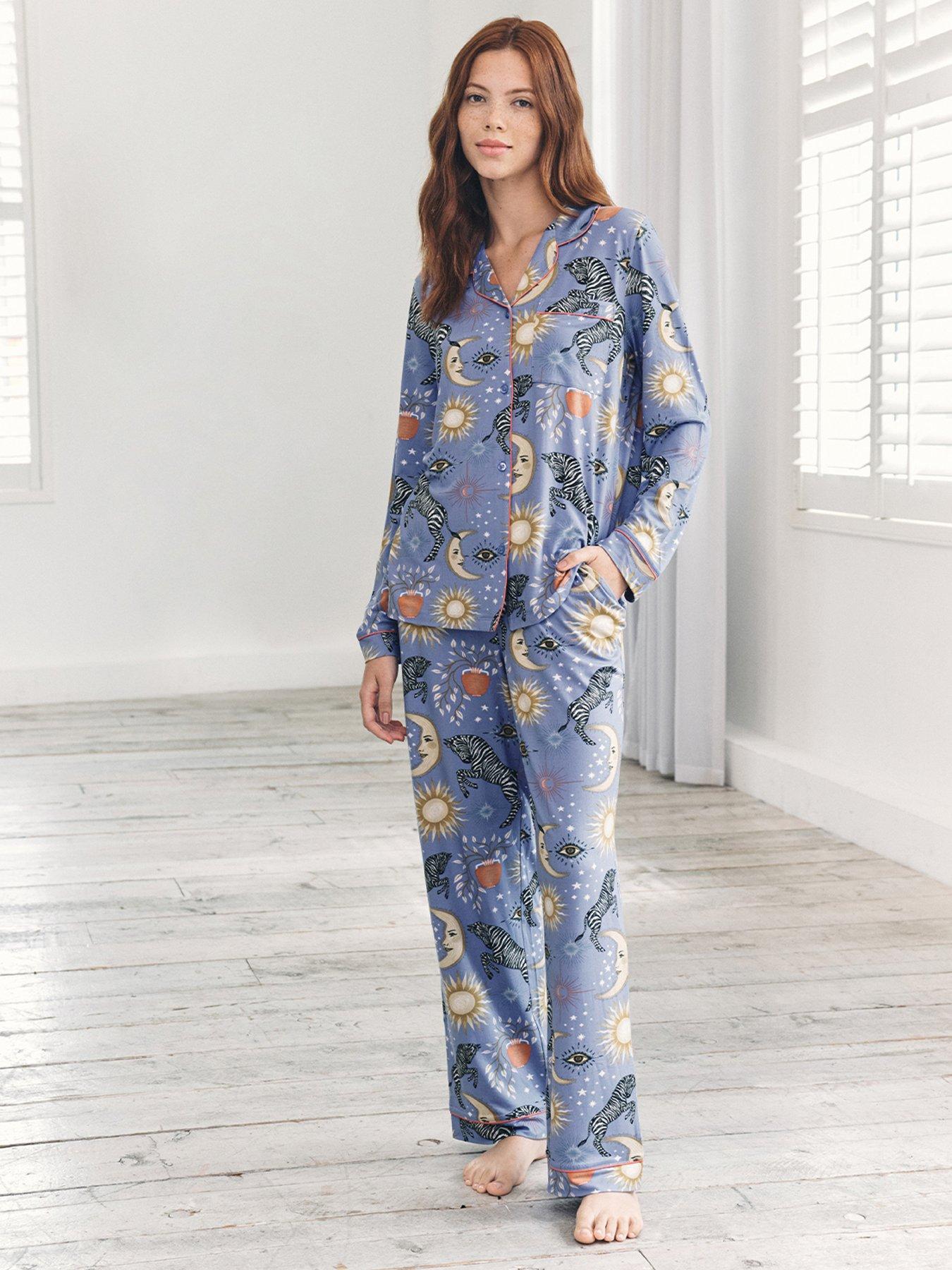 CHELSEA PEERS Celestial Zebra Print Button-up Long Pyjama Set