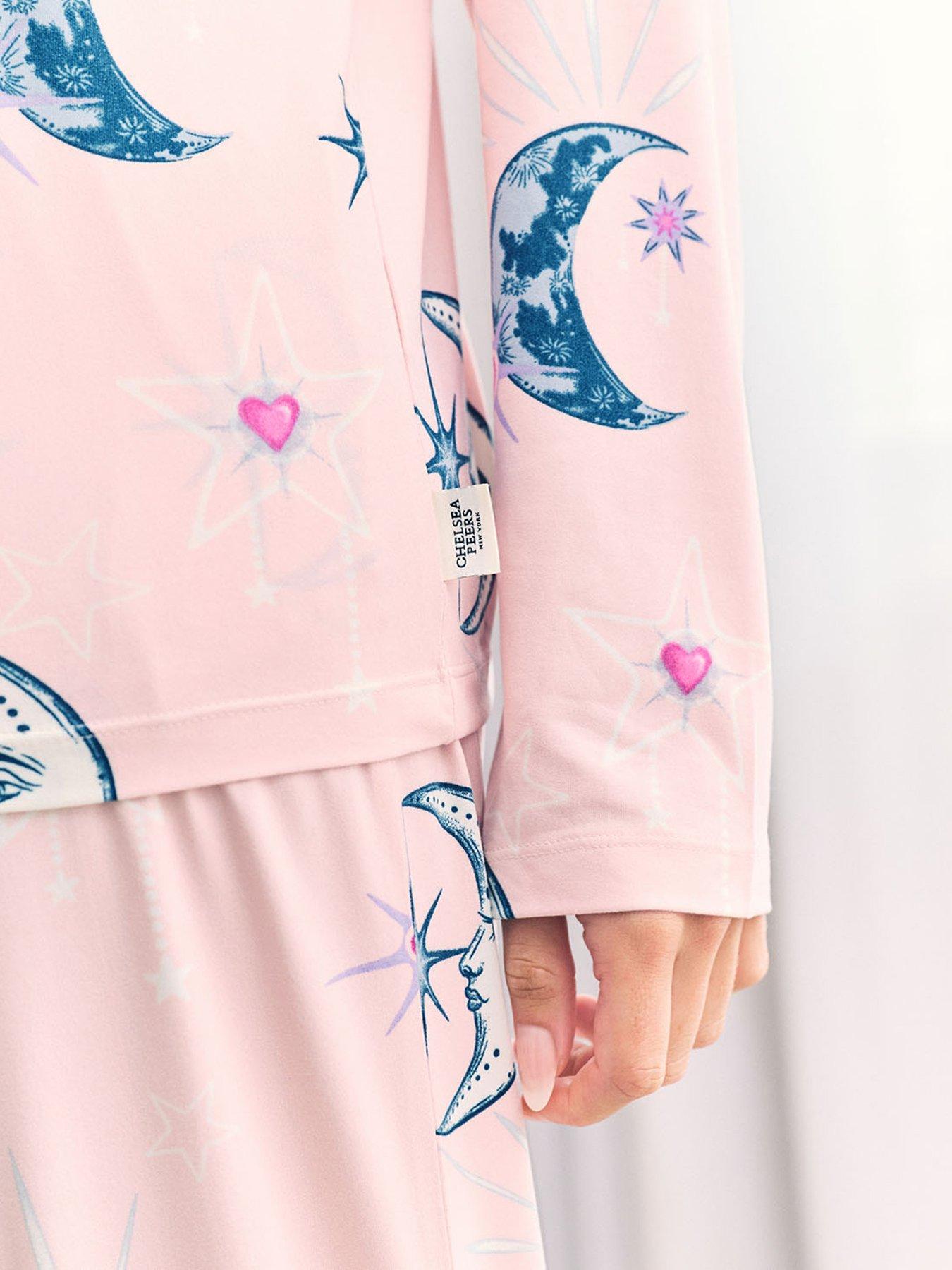 Image 6 of 6 of CHELSEA PEERS Astral Hearts Print Long Pyjama Set - Pink