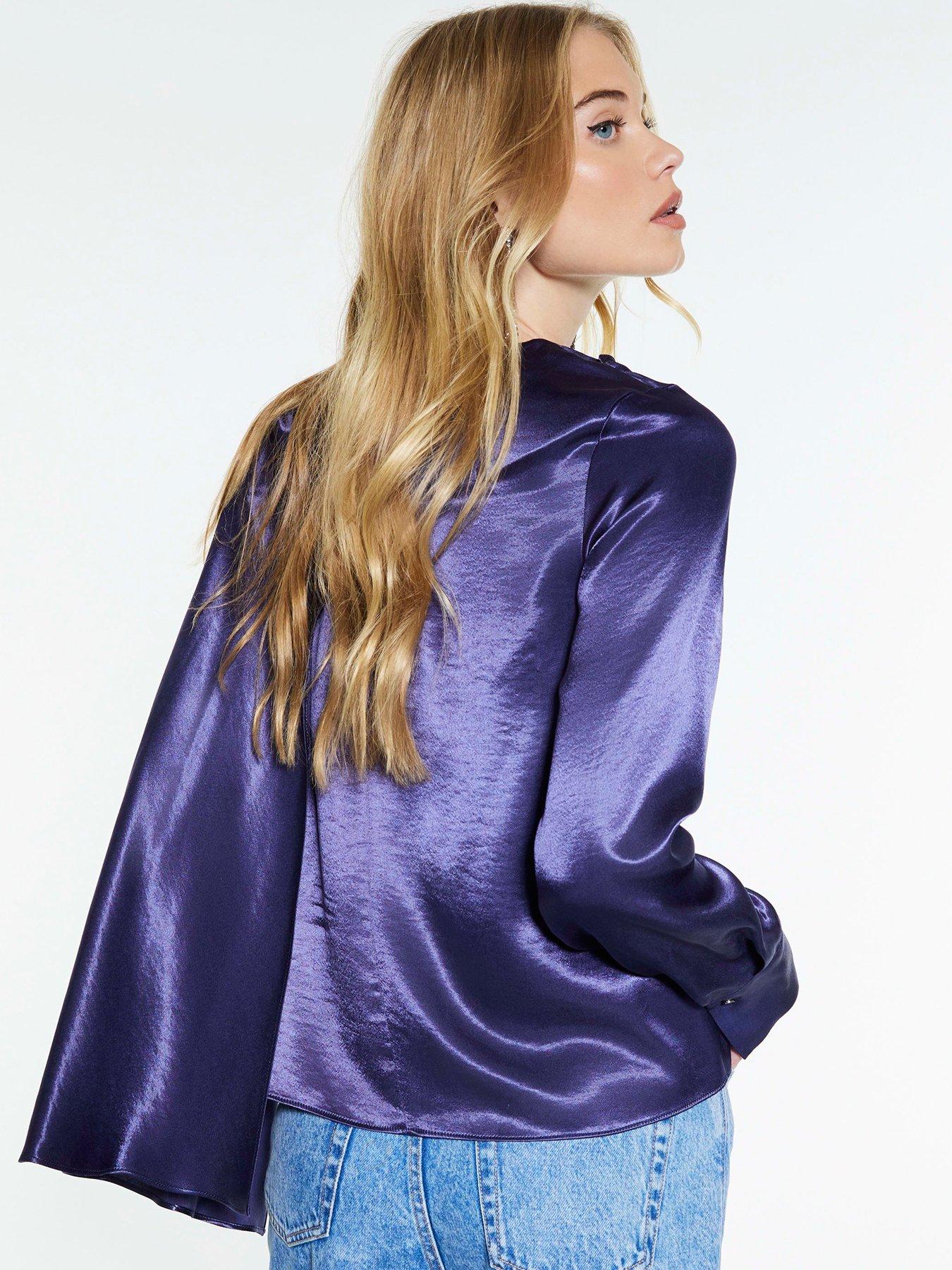  image of river-island-satin-ruched-cowl-blouse-blue