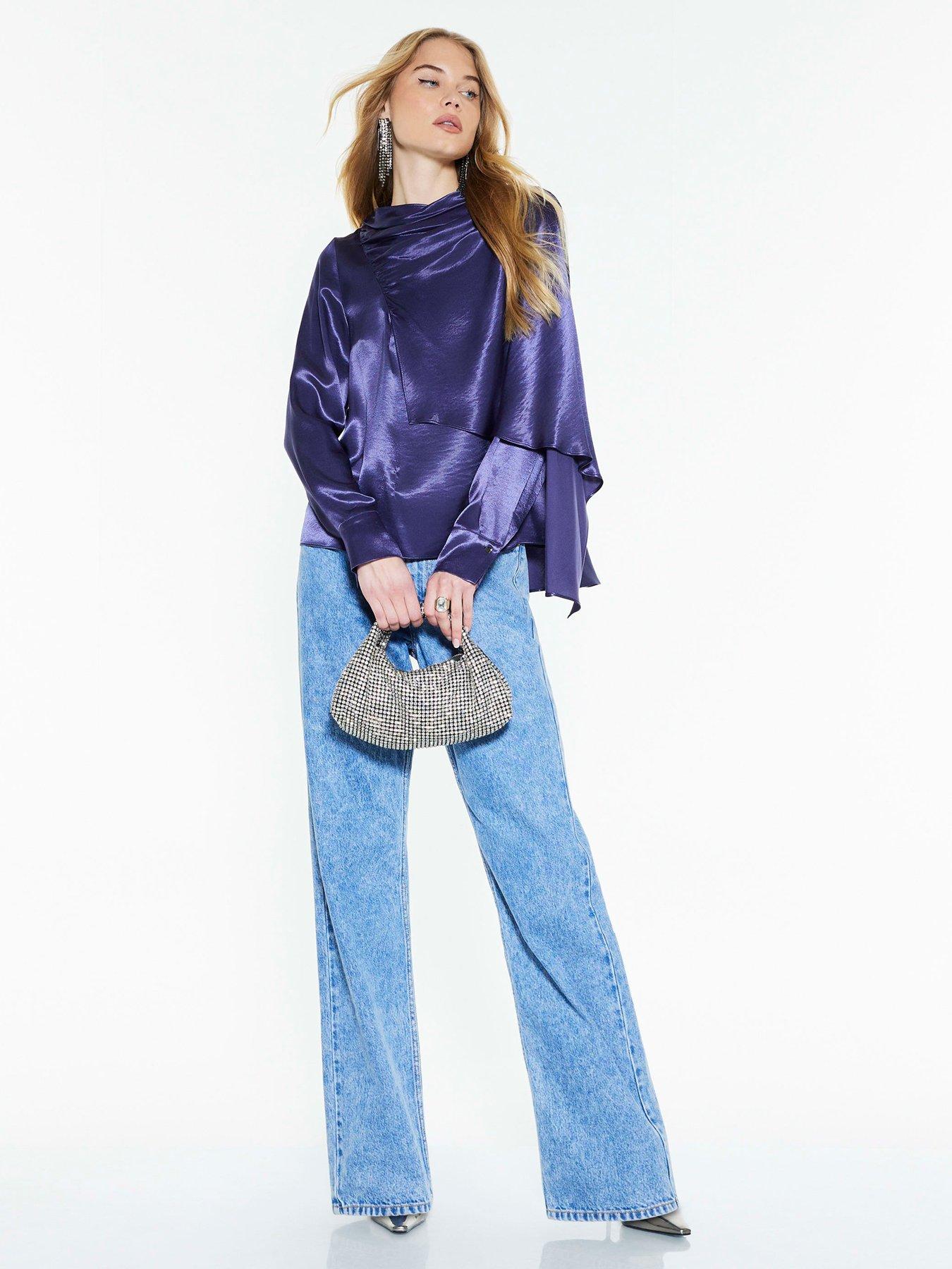  image of river-island-satin-ruched-cowl-blouse-blue