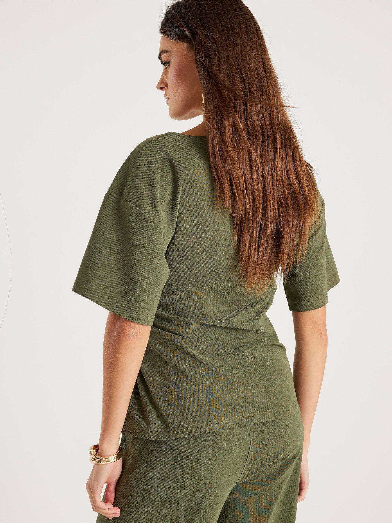  image of river-island-short-sleeve-twist-detail-top-khaki