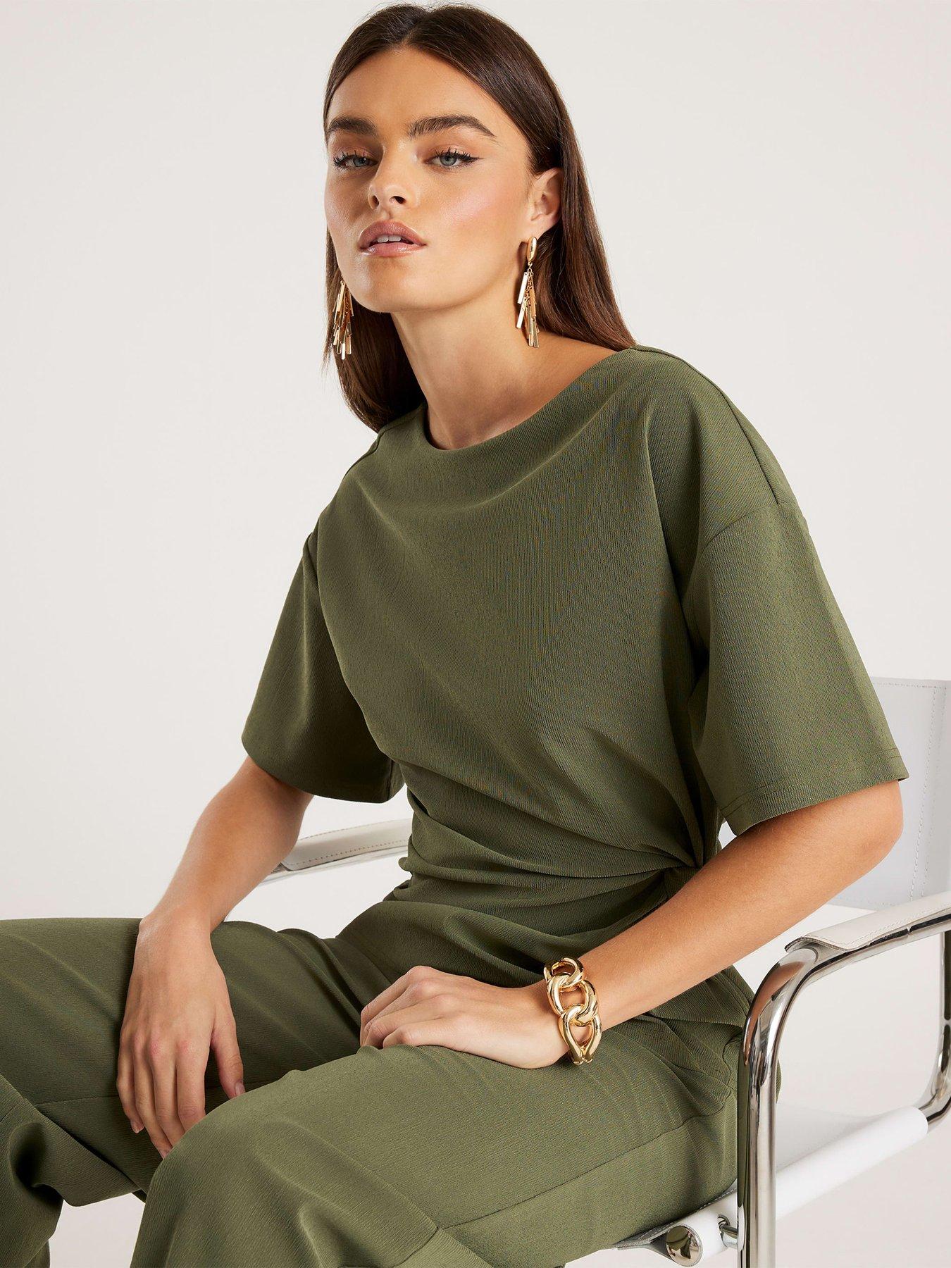  image of river-island-short-sleeve-twist-detail-top-khaki