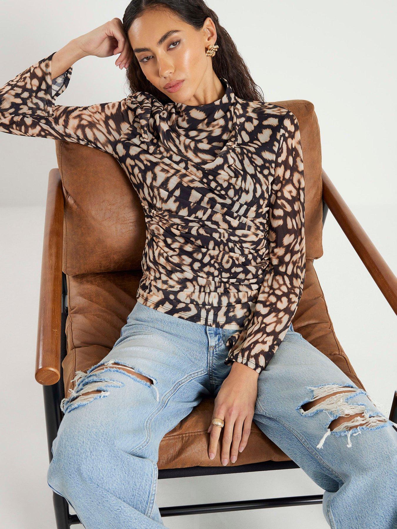  image of river-island-long-sleeve-animal-print-top-print