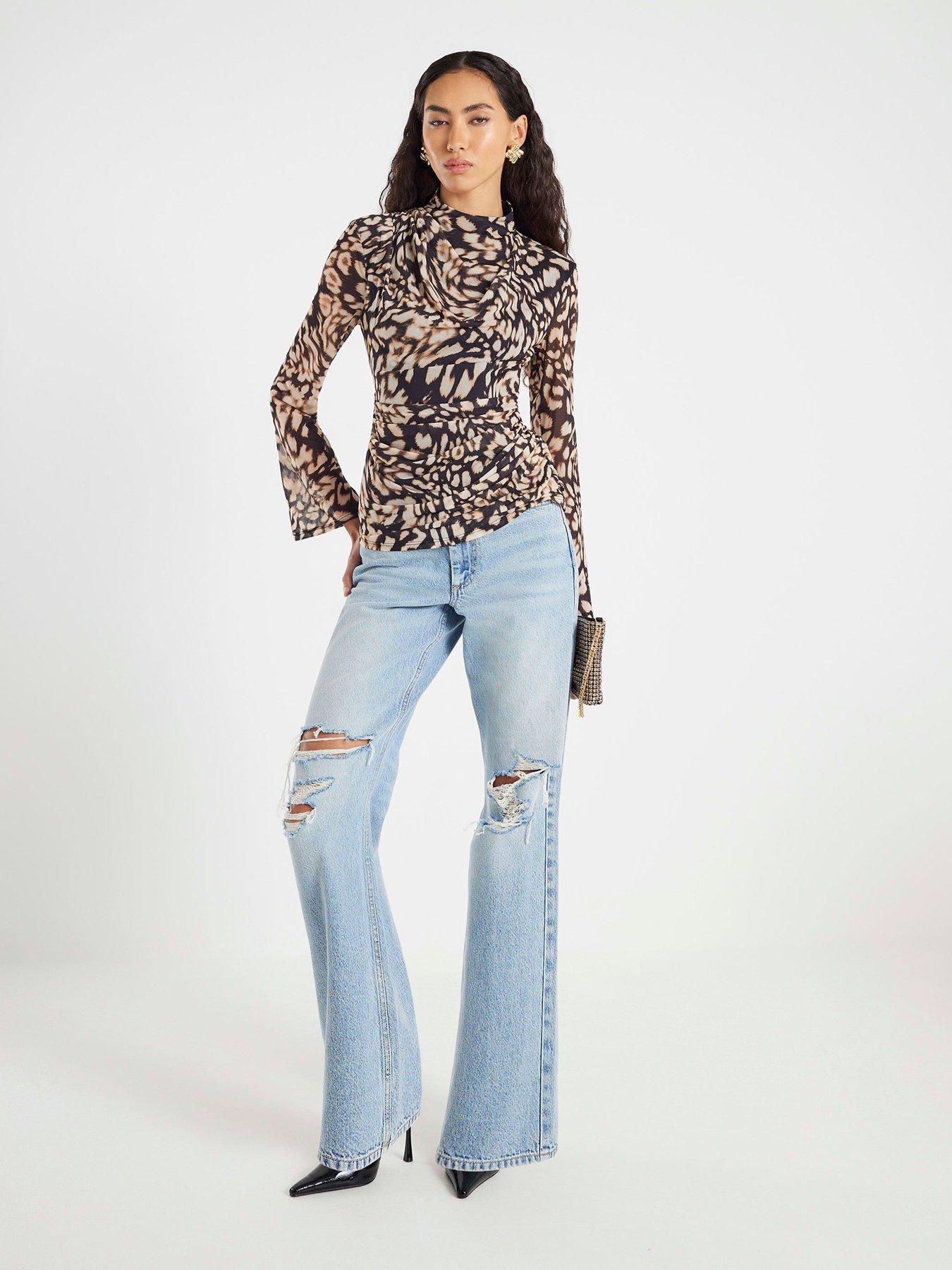  image of river-island-long-sleeve-animal-print-top-print