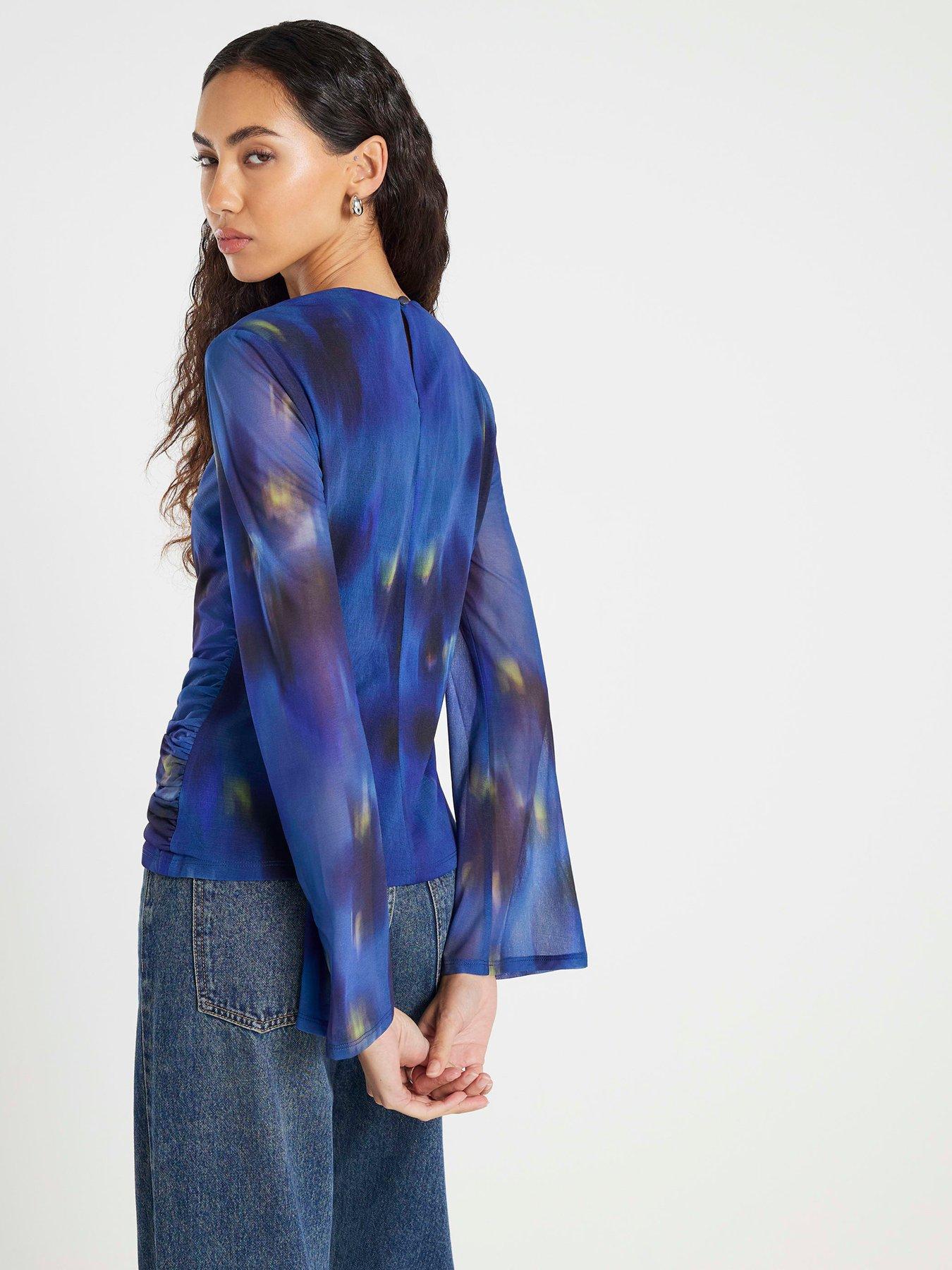 Image 2 of 4 of River Island Long Sleeve Swirl Print Top - Blue