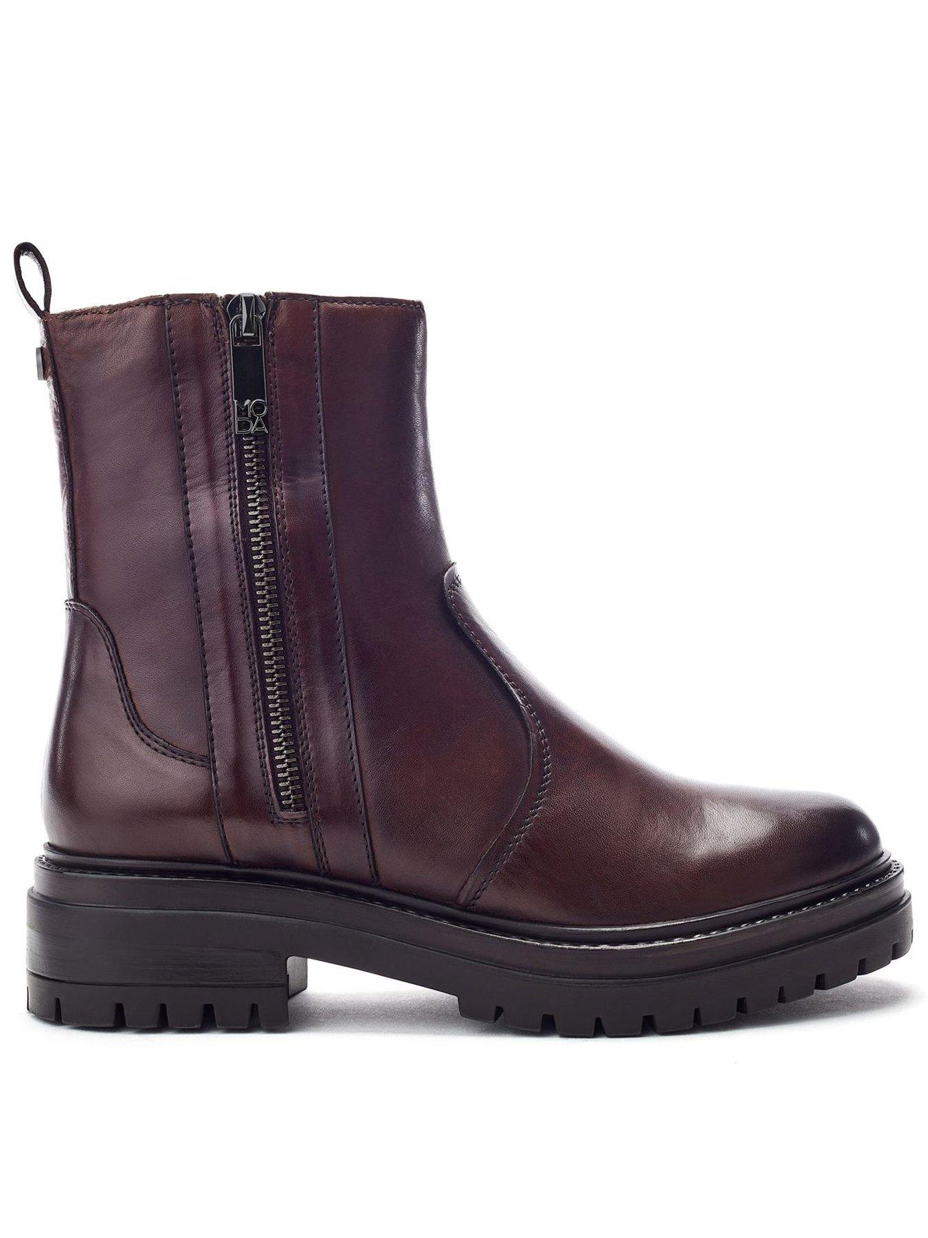 front image of moda-in-pelle-chunky-side-zip-short-boot--dark-brown