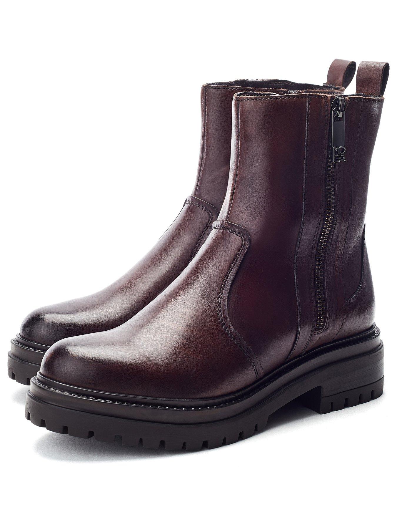 stillFront image of moda-in-pelle-chunky-side-zip-short-boot--dark-brown
