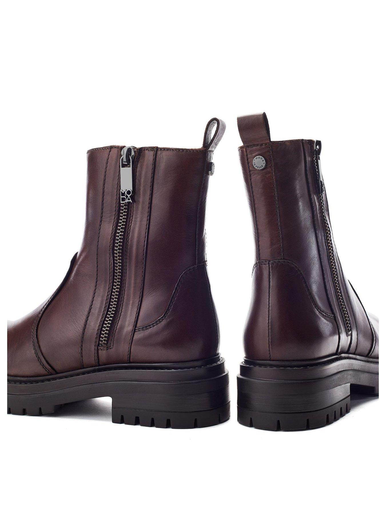 image of moda-in-pelle-chunky-side-zip-short-boot--dark-brown