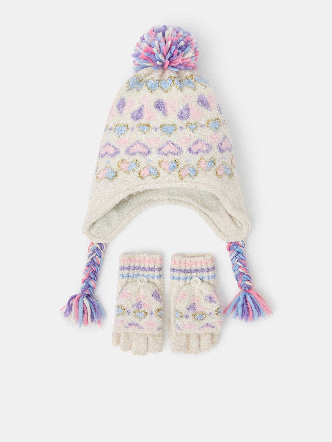  image of accessorize-girls-heart-fairisle-knitted-hat-amp-mitts-bundle-multi