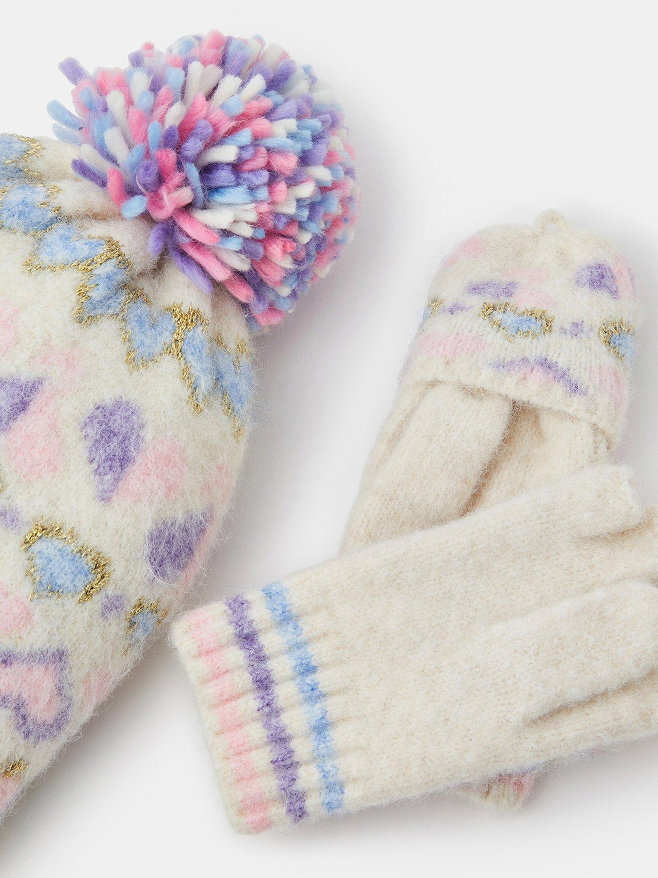 image of accessorize-girls-heart-fairisle-knitted-hat-amp-mitts-bundle-multi