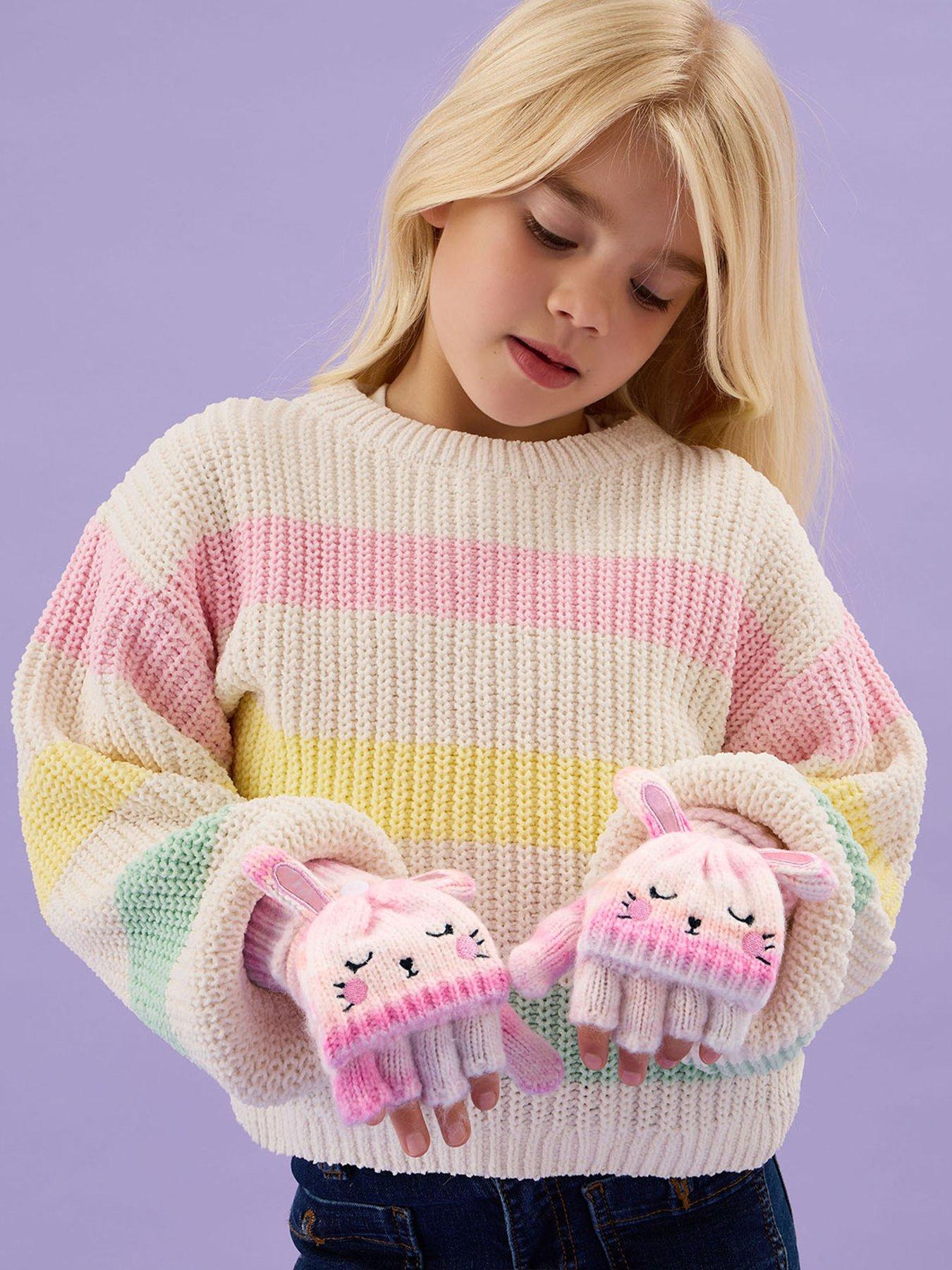  image of accessorize-girls-bunny-knitted-gloves-multi